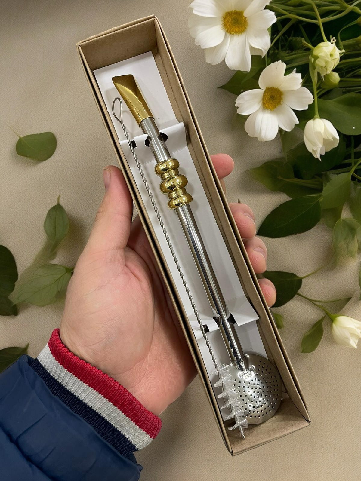 BOMBA DE INOX DESMONTÁVEL FOLHADO A OURO 3 ELOS SEPARADOS