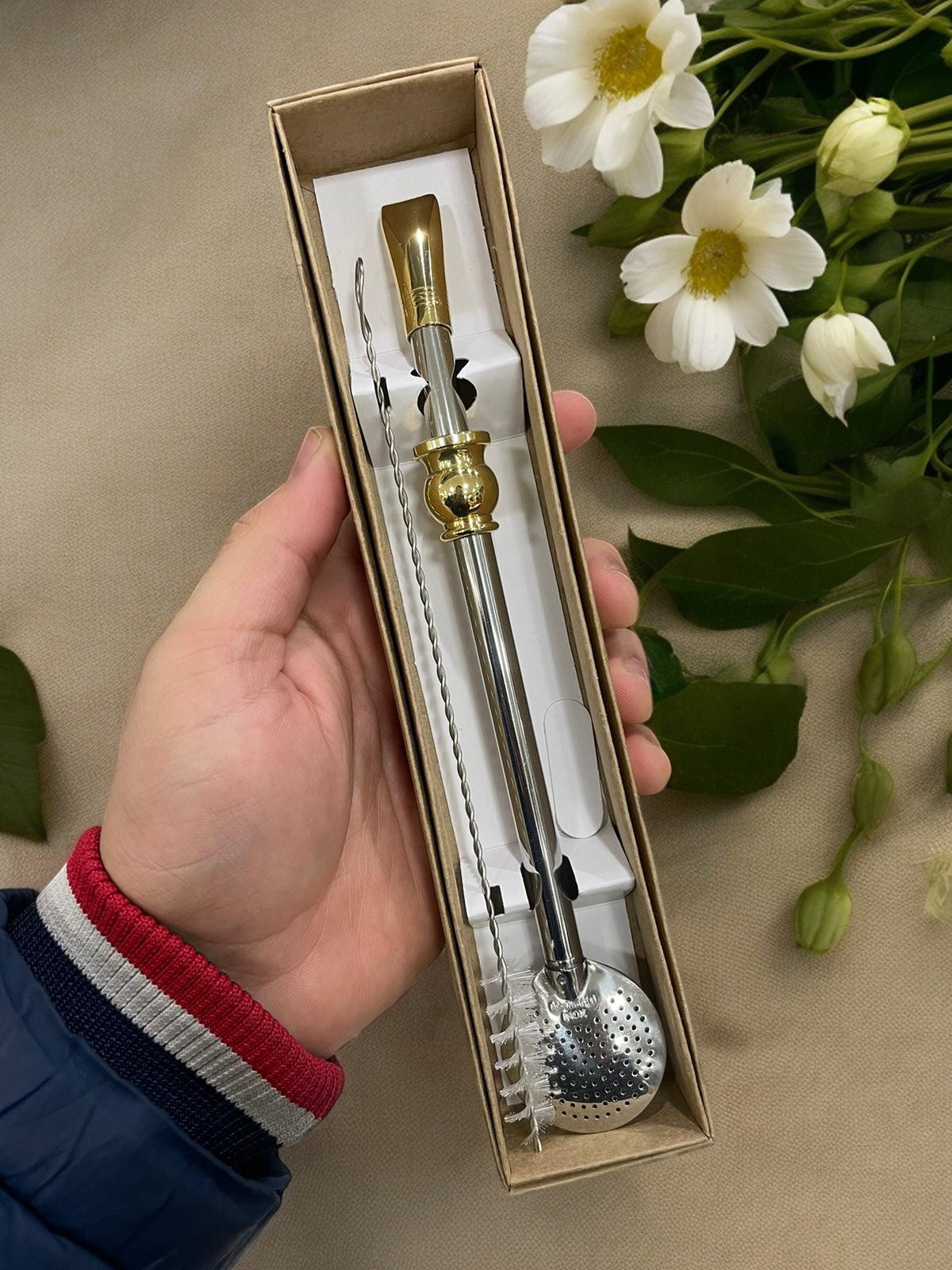 BOMBA DE INOX DESMONTÁVEL FOLHADO A OURO CUIA DOURADA