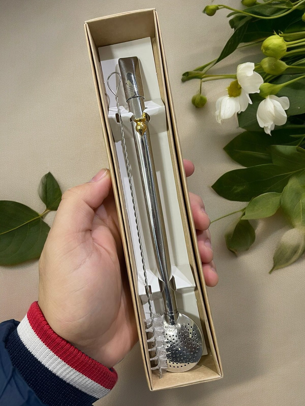 BOMBA DE INOX DESMONTÁVEL PINGENTE CUIA DOURADA