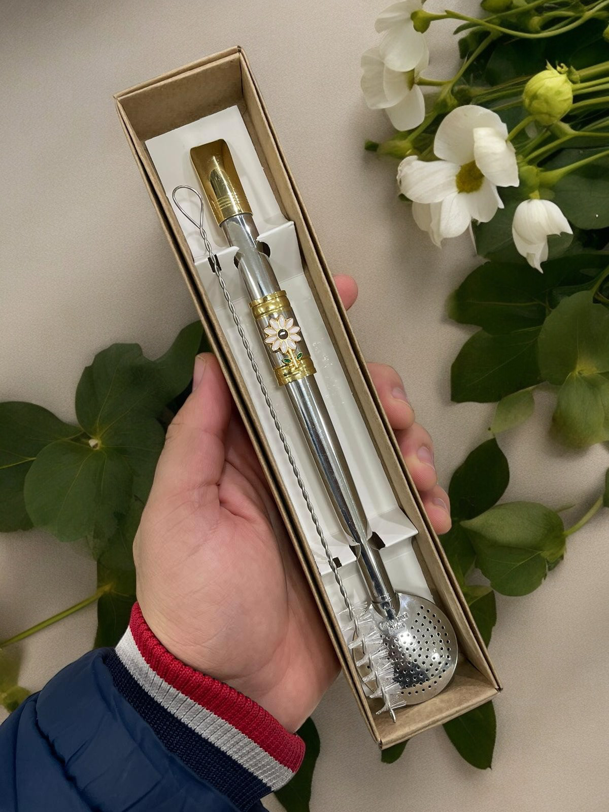 BOMBA DE INOX DESMONTÁVEL FOLHADO A OURO PINGENTE FLOR