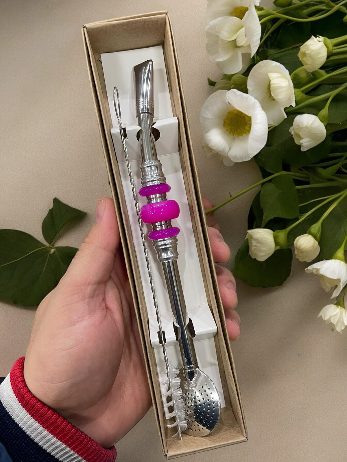 BOMBA DE INOX DESMONTÁVEL PEDRA 3 ELOS SEPARADOS ROSA