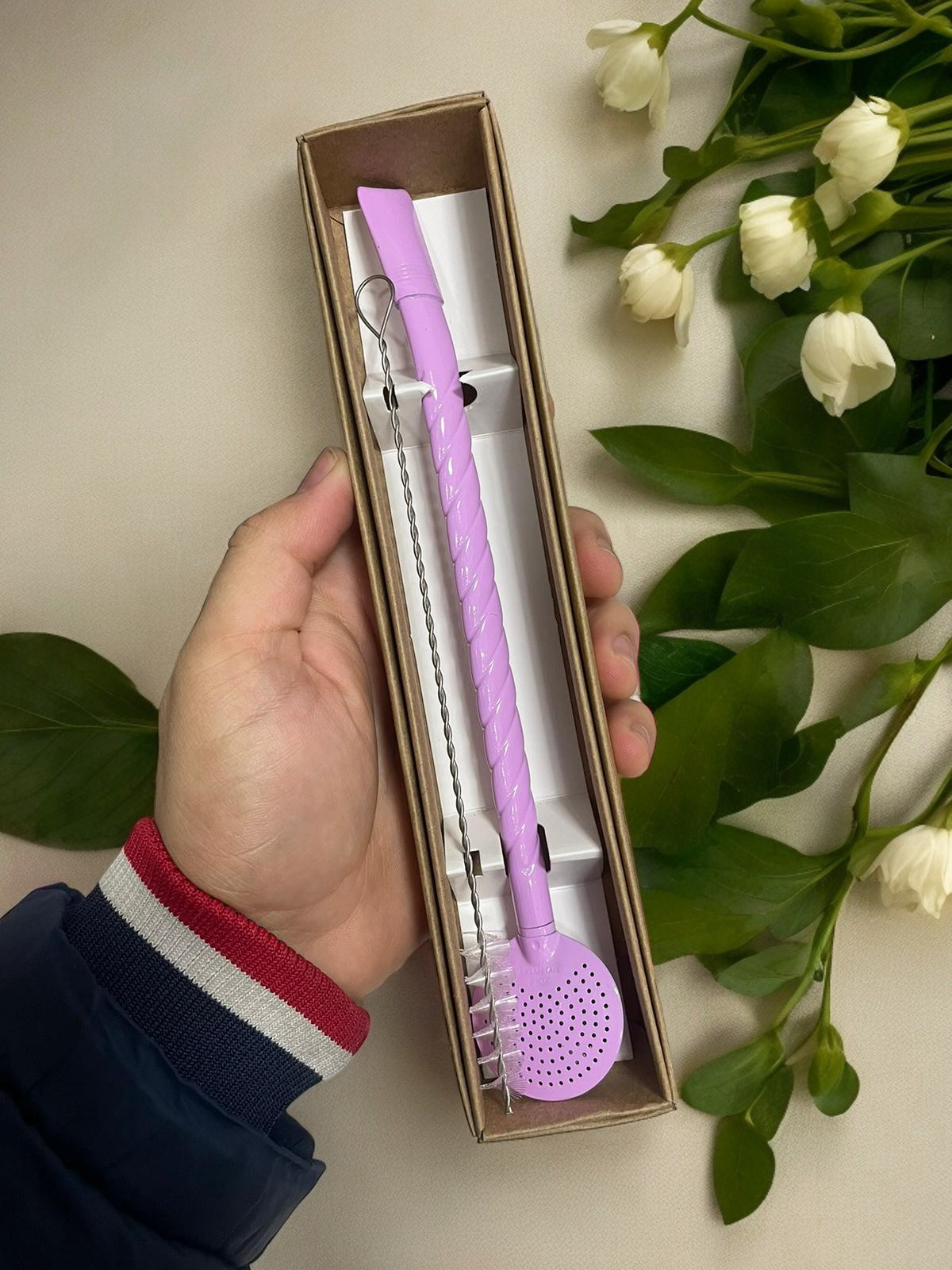 BOMBA DE INOX DESMONTÁVEL TRANÇADA ROSA BEBÊ