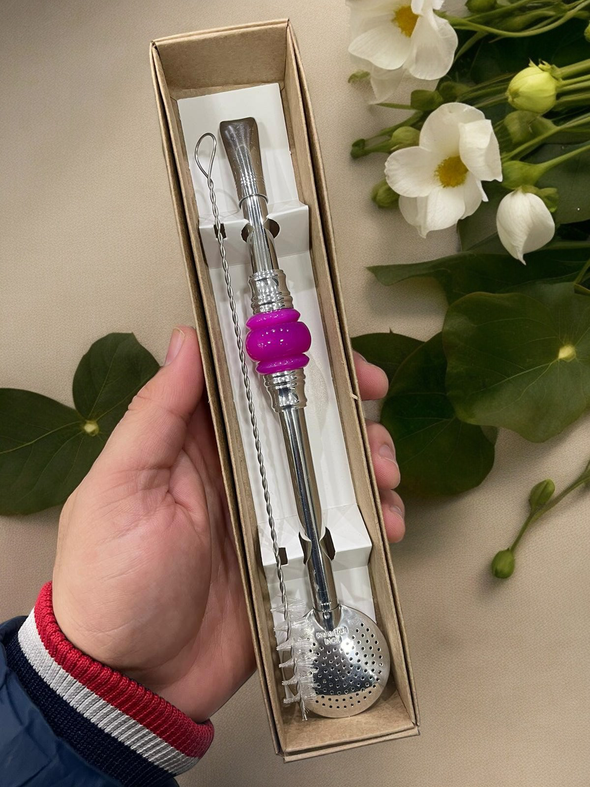 BOMBA DE INOX DESMONTÁVEL PEDRA 3 ELOS GOMO ROSA