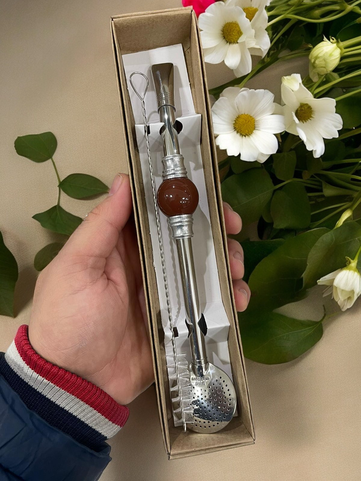 BOMBA DE INOX DESMONTÁVEL PEDRA BOLINHA MARROM