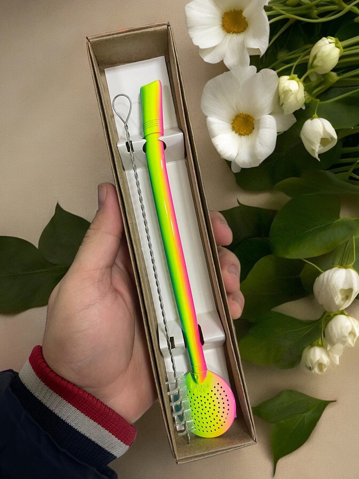 BOMBA DE INOX DESMONTÁVEL DEGRADÊ VERDE AMARELO ROSA