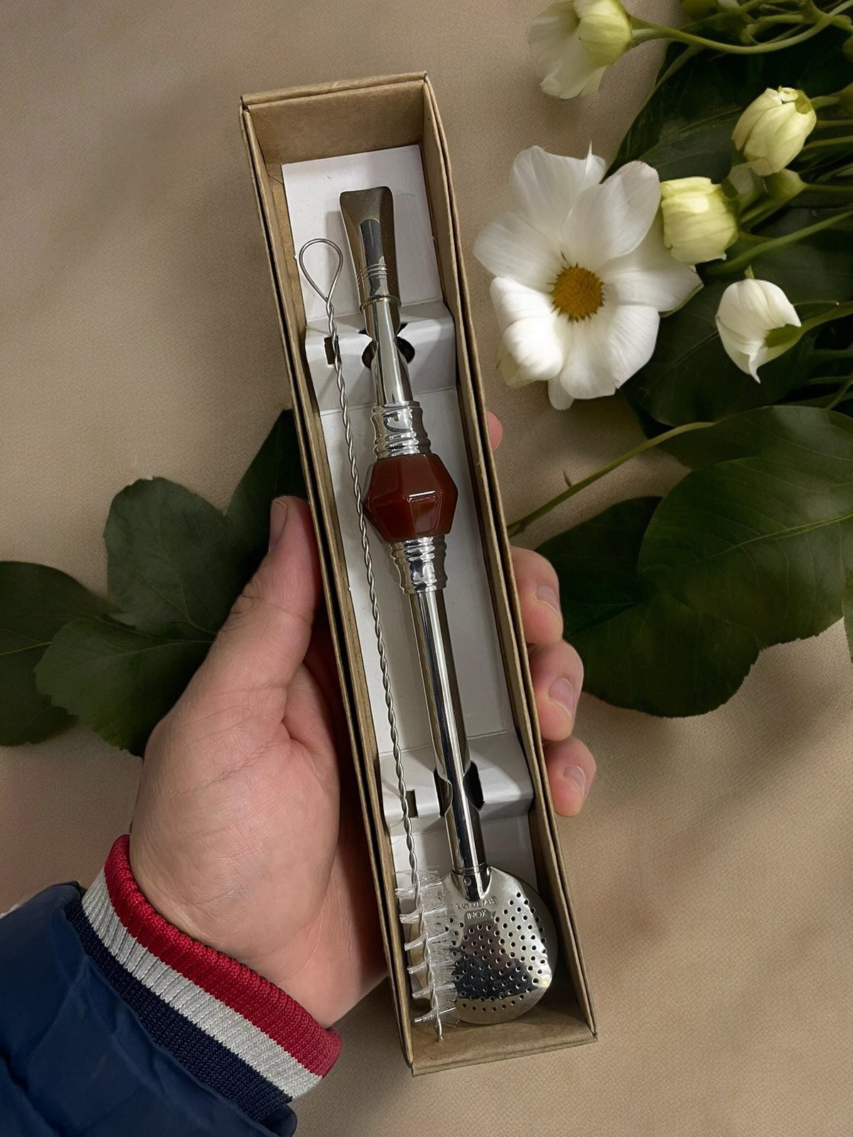 BOMBA DE INOX DESMONTÁVEL PEDRA SEXTAVADA MARROM