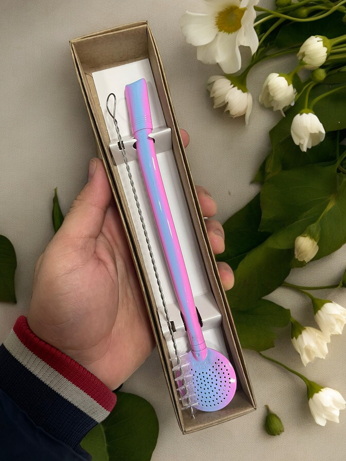 BOMBA DE INOX DESMONTÁVEL DEGRADÊ AZUL ROSA