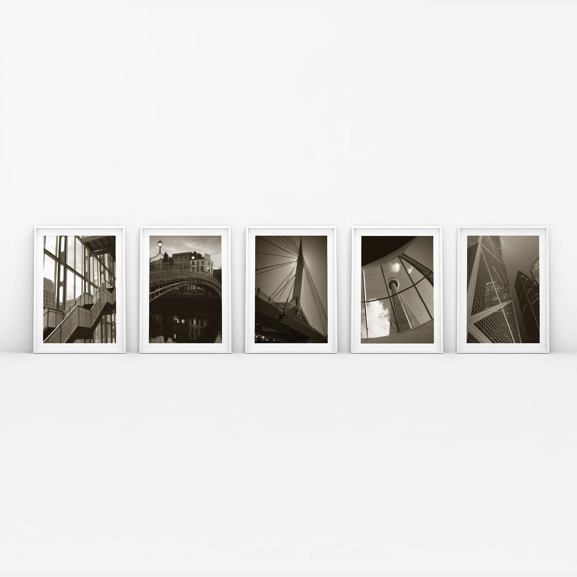 This photo montage includes photos from Montreal, Dublin, Winnipeg, Toronto and Hong Kong. I unified everything with a duotone treatment and a curving line throughout the five photos.