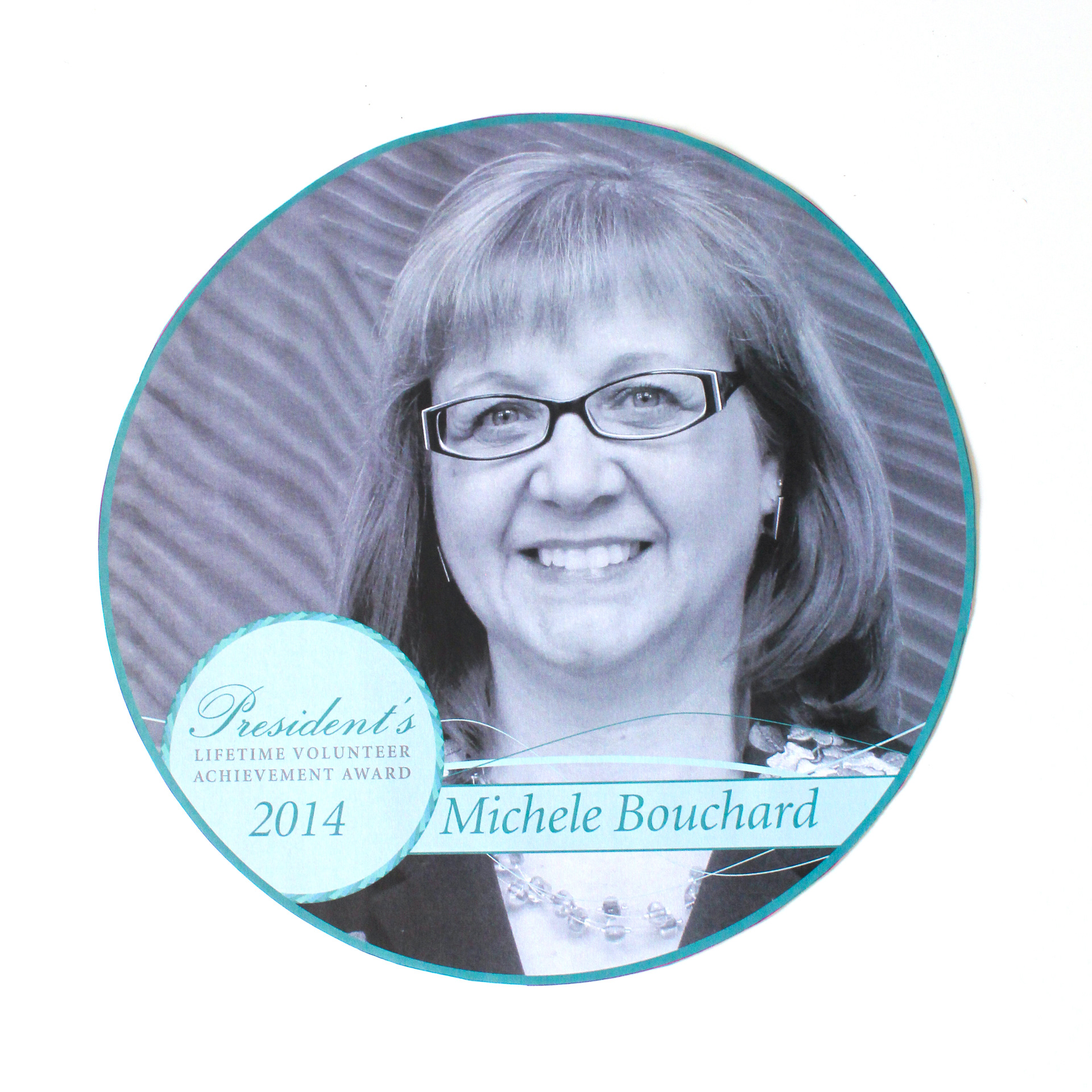 A sample of the flat design used for a volunteer celebration. Photos were supplied, so a duotone was used to unify the display.