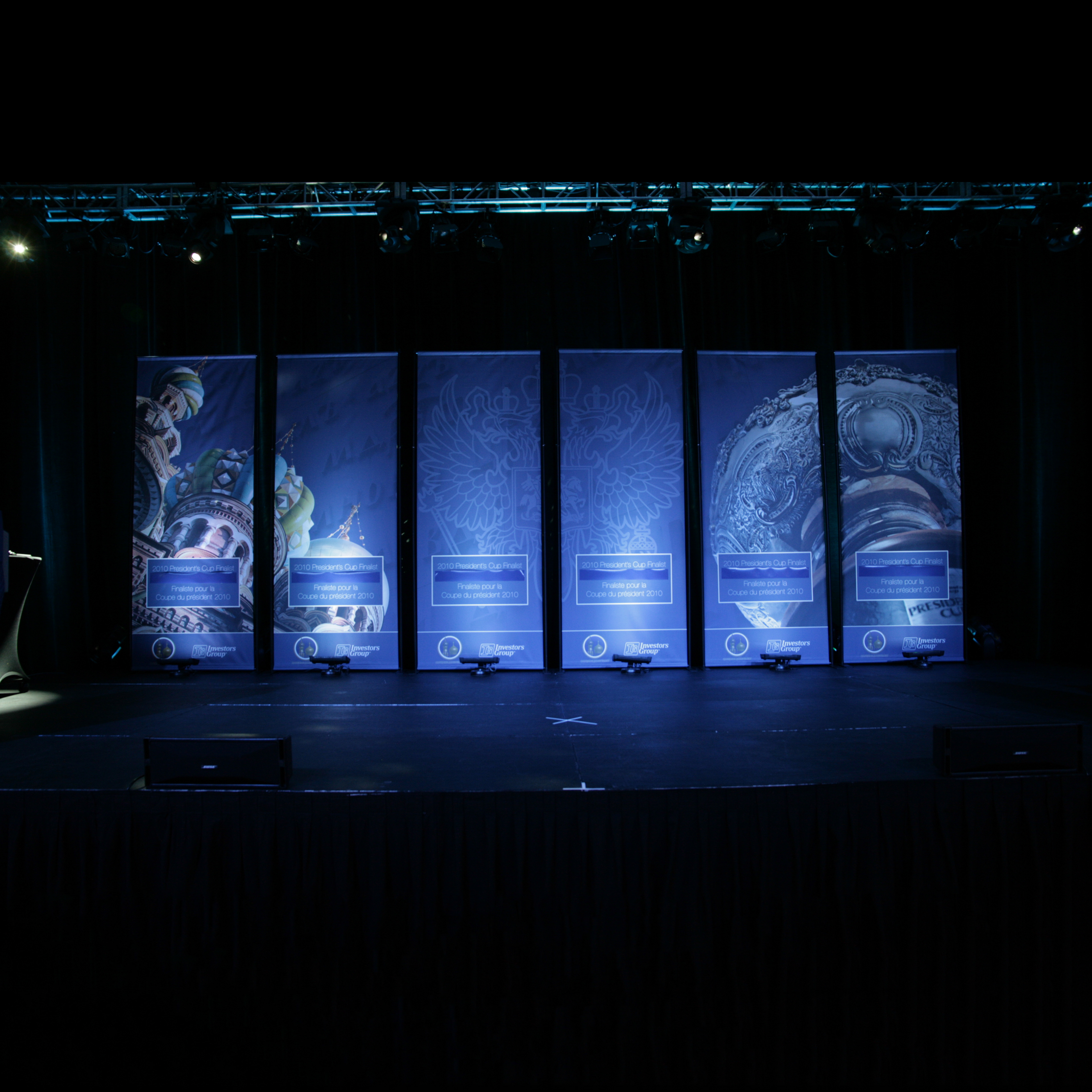 These stage banners were used as a teaser to show which Region Office would win the coveted "President's Cup". There were vinyl snipes applied to the banners, which were revealed to show the 6 finalists.
