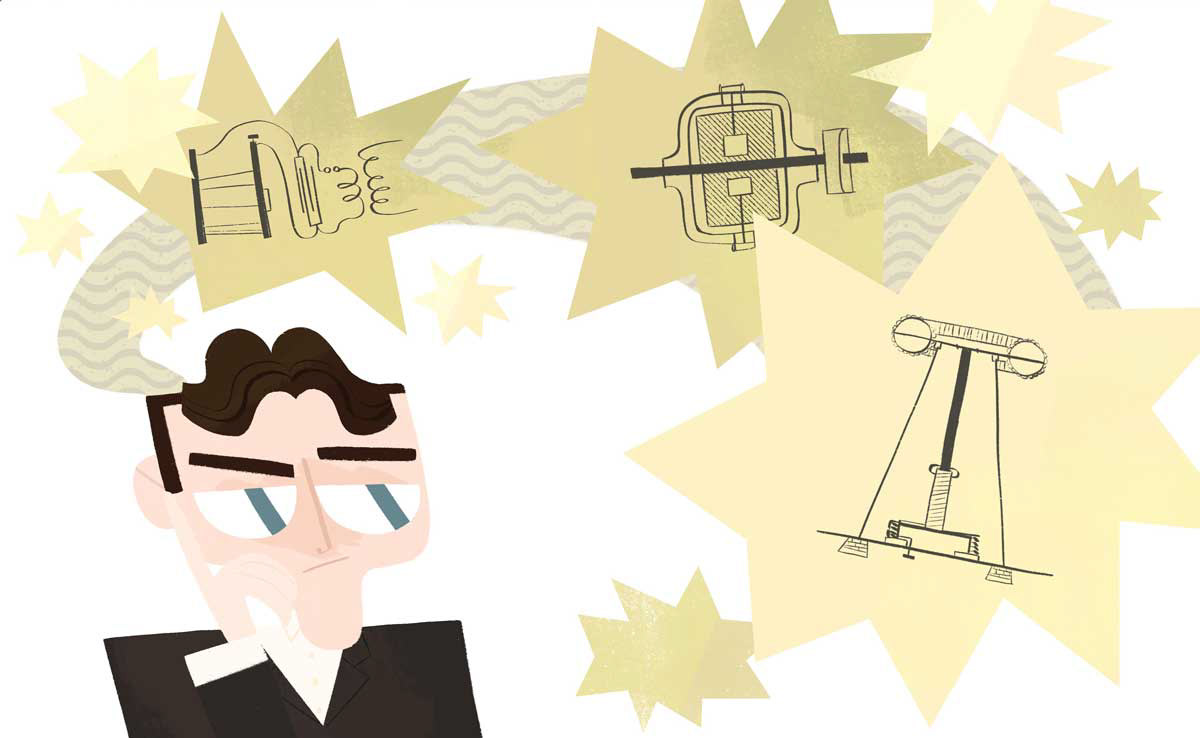 Young Tesla thinking process illustrated by Cris Tamay