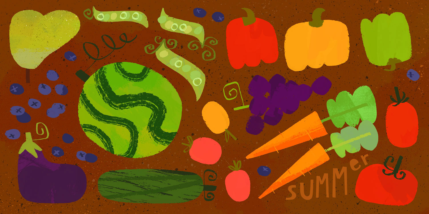 Summer season vegetables illustrated by Cris Tamay