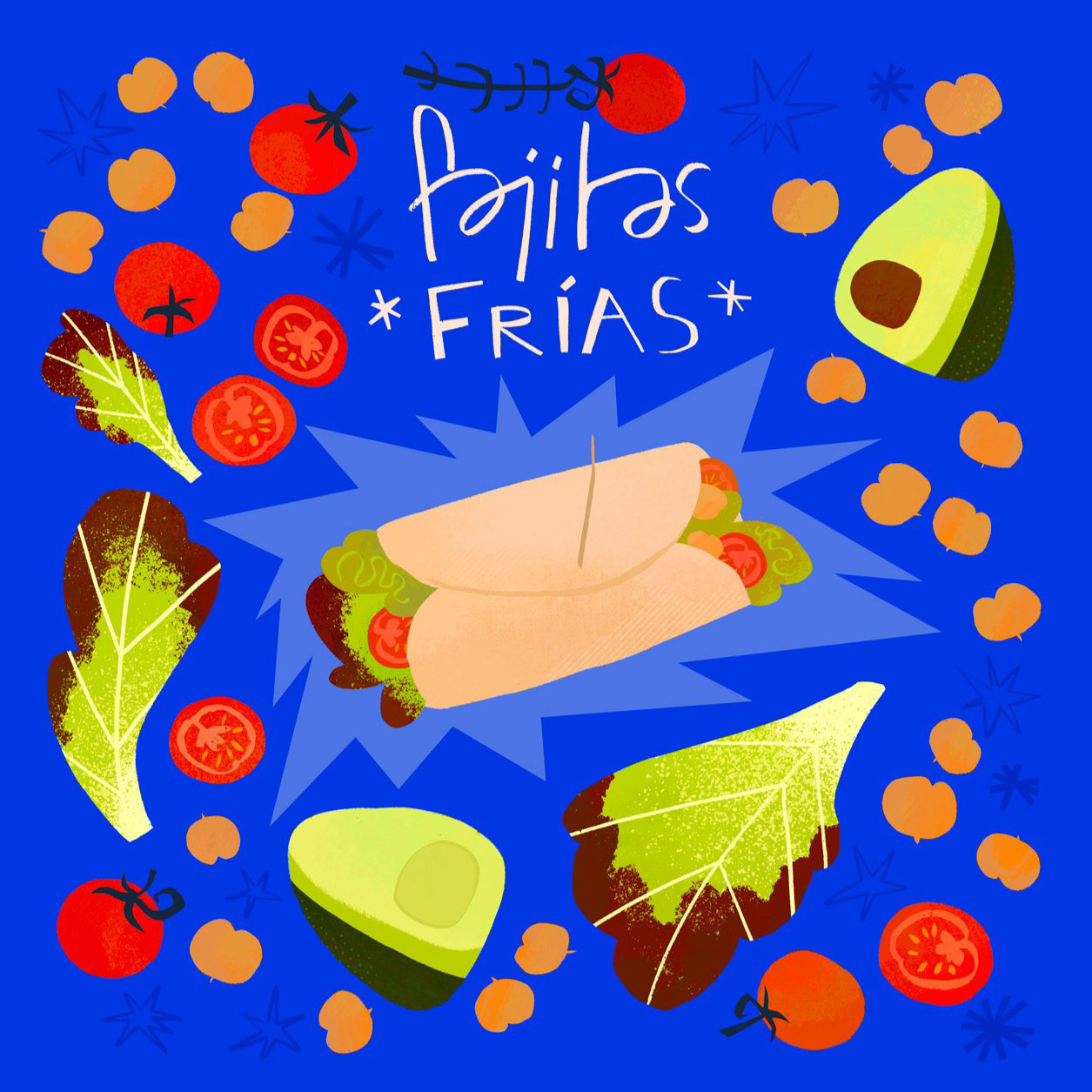 Vegan fajitas ingredients illustrated by Cris Tamay.