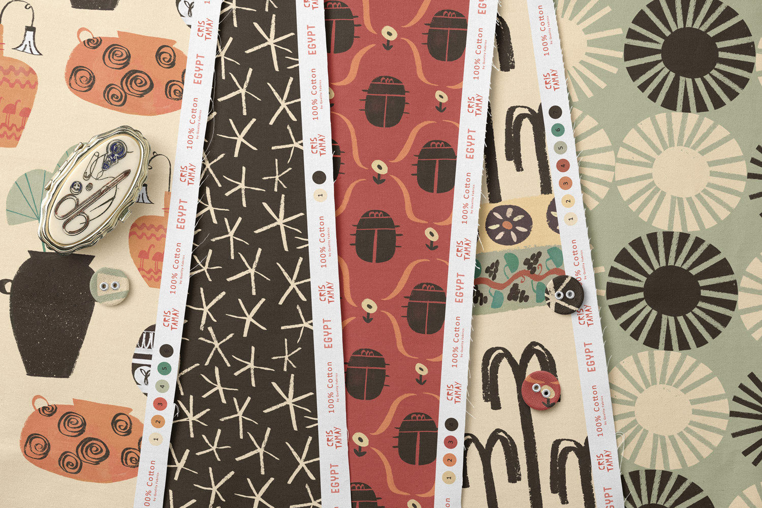 Egypt pattern collection on fabric by Cris Tamay