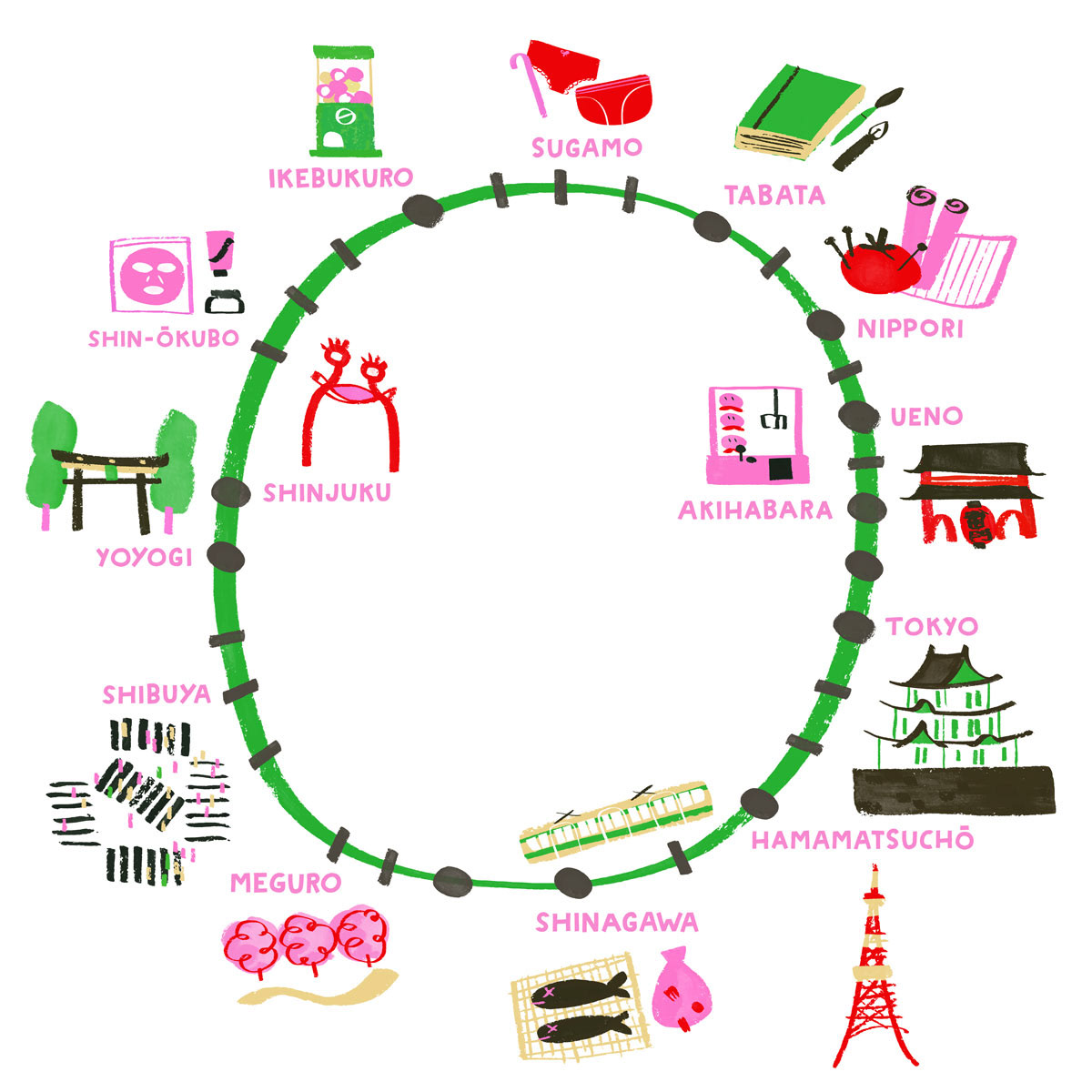 Tokyo metro line map illustrated by Cris Tamay.