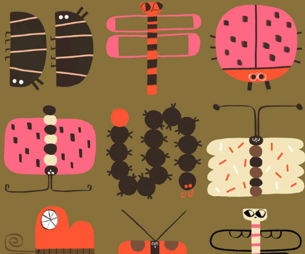 Butterflies and bugs pattern of the Jungle collection.