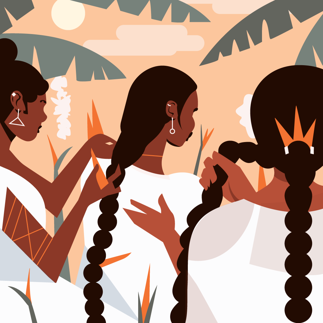 clancy riehm editorial illustration braiding hair tribe vector illustration art print 