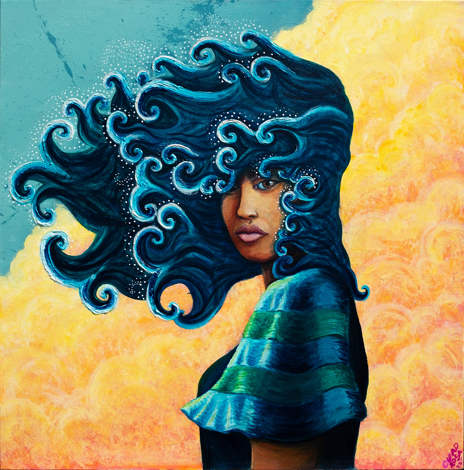 Curls, 2'x2', acrylic on canvas