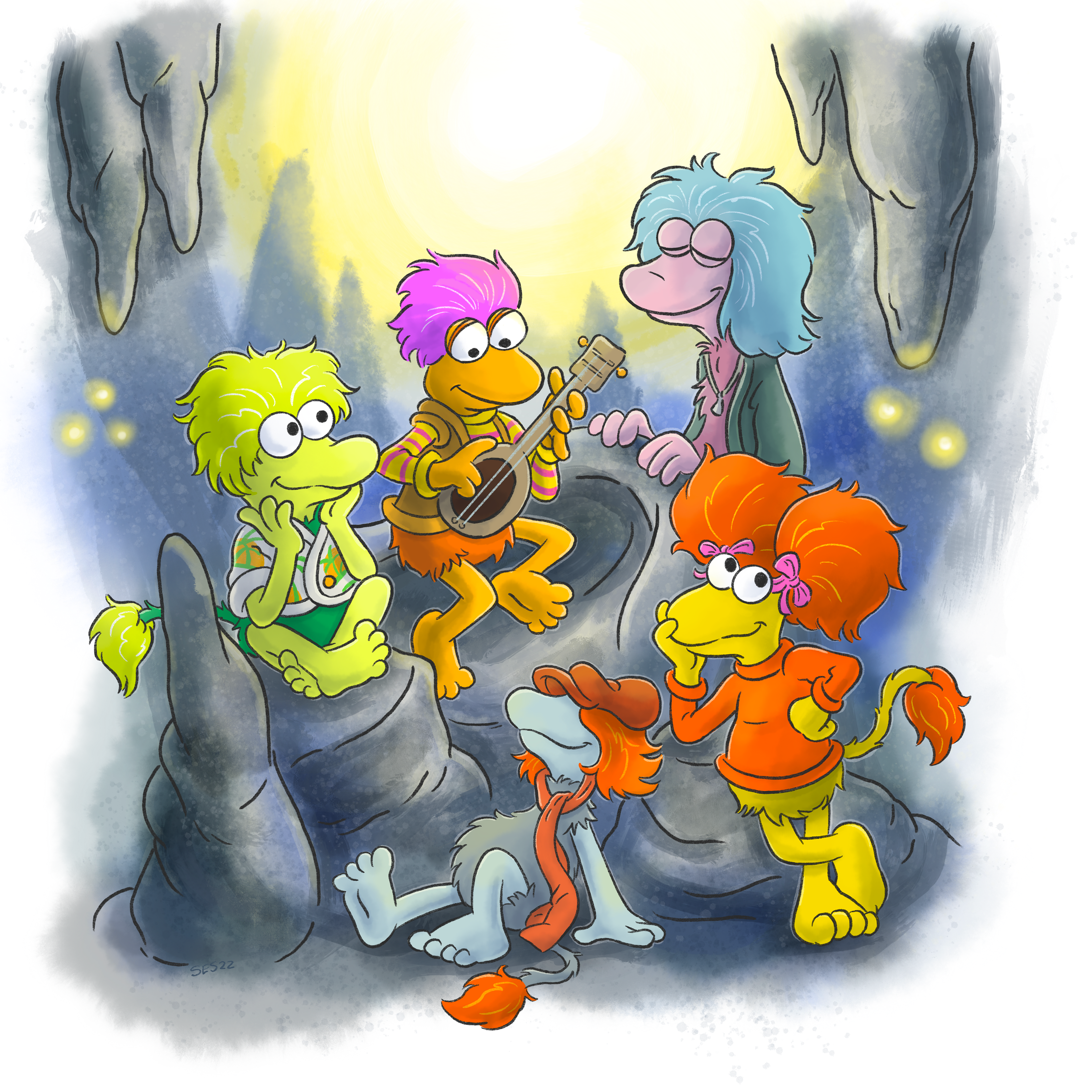 Commission for a painting of Fraggle Rock characters