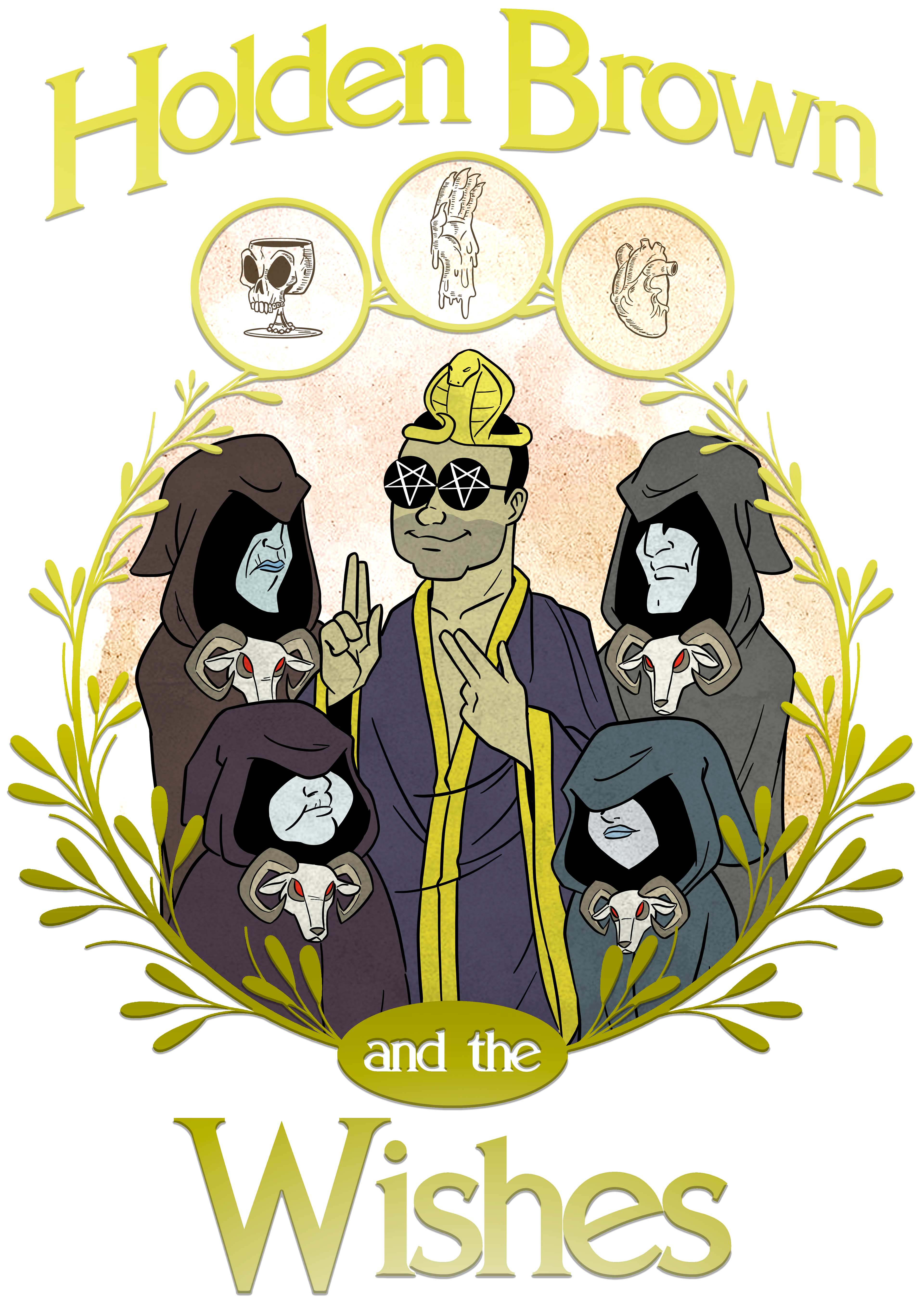 Merch design for the Holden Brown and the Wishes stage production - the client asked for "Scooby-Doo-esque character designs"