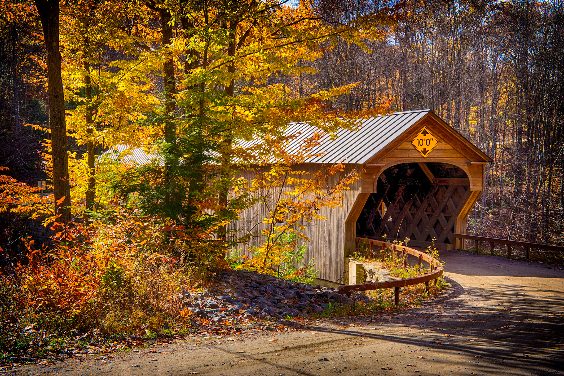 "Downer's Bridge Foliage" --Weathersfield