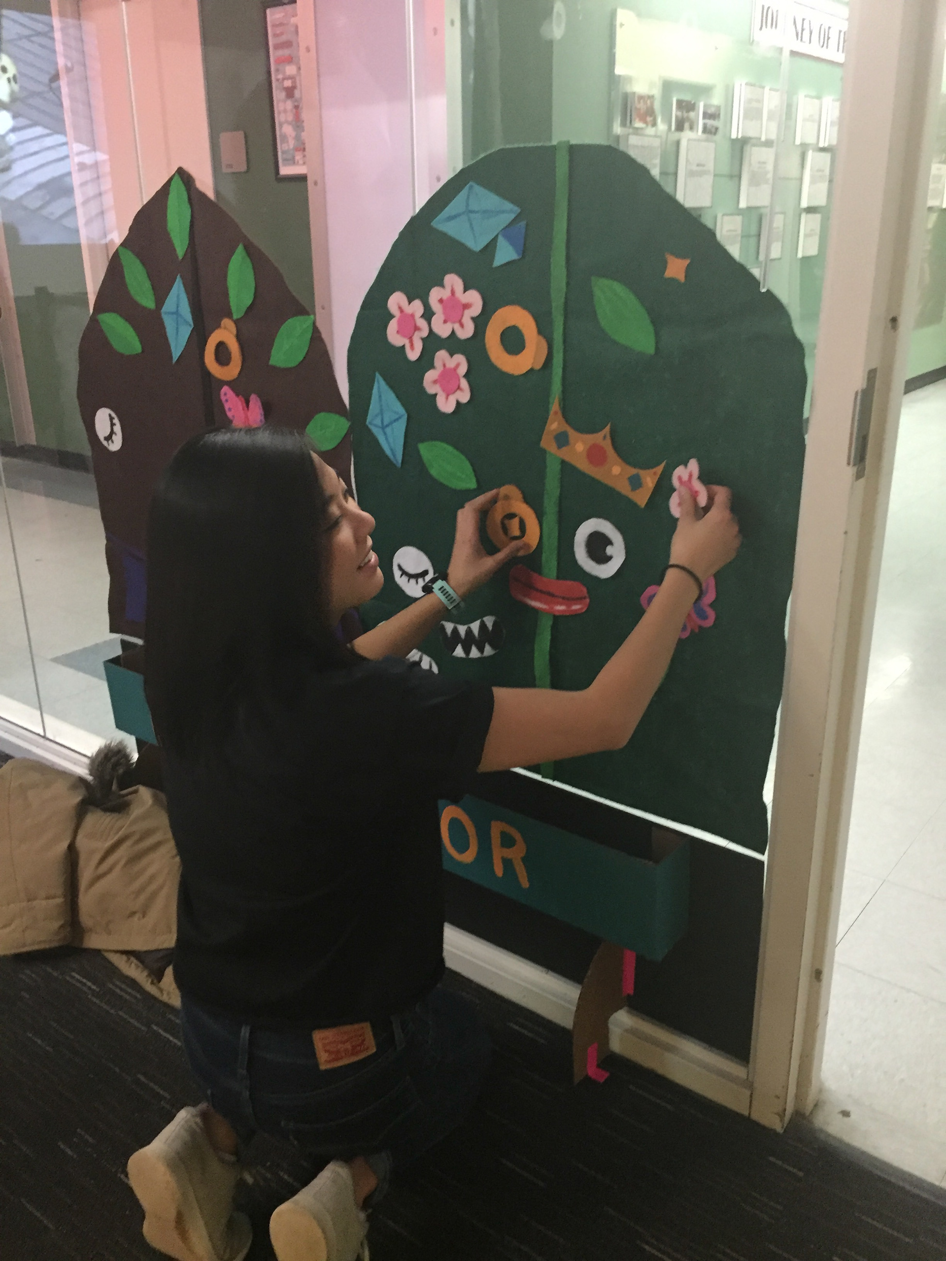 Our Build-A-Door station made of felt doors and decorations