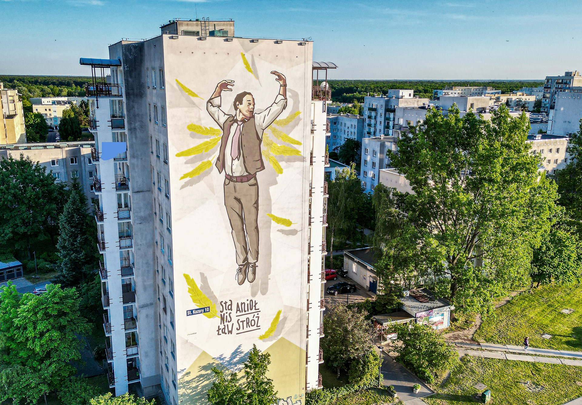 Stanisław Anioł Stróż - Ursynowskie Murale - ul. Kazury 10 - Warszawa 2017