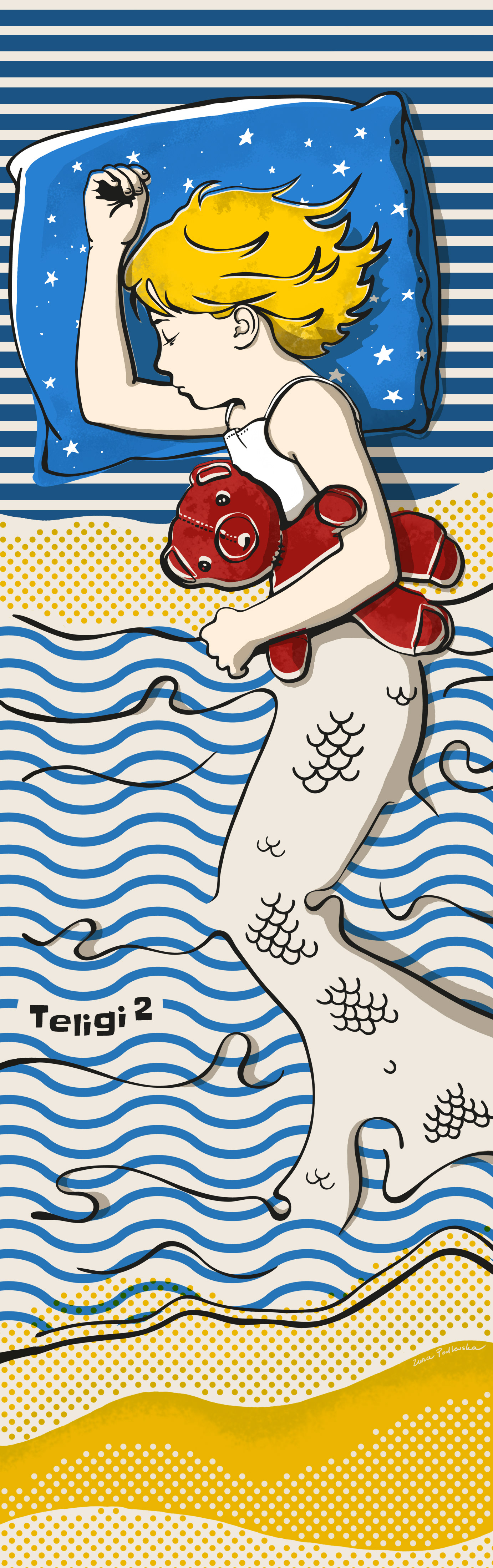 Śpiąca Syrenka - Ursynowskie Murale - ul. Teligi 2 - Warszawa 2019