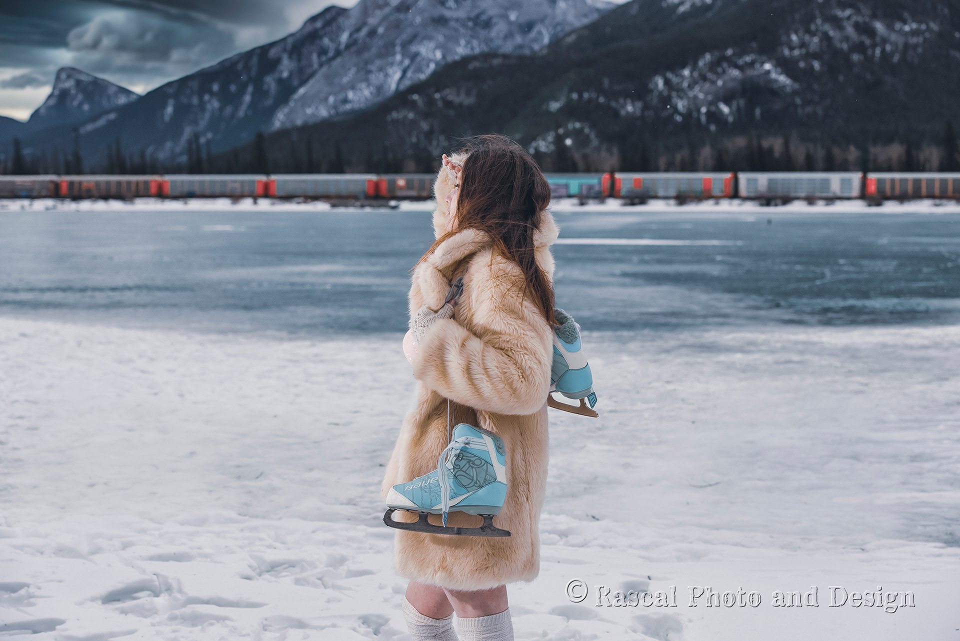 outdoor boudoir session at Gap Lake, Alberta