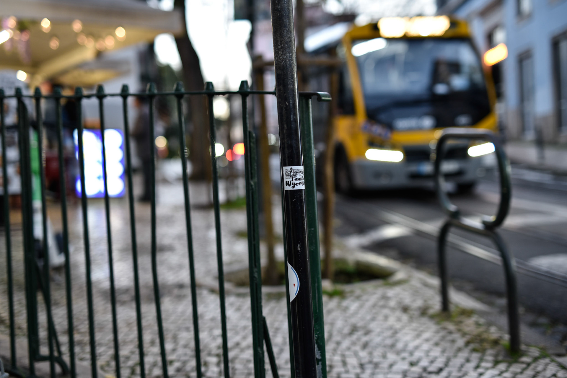 Lander sticker and yellow bus
