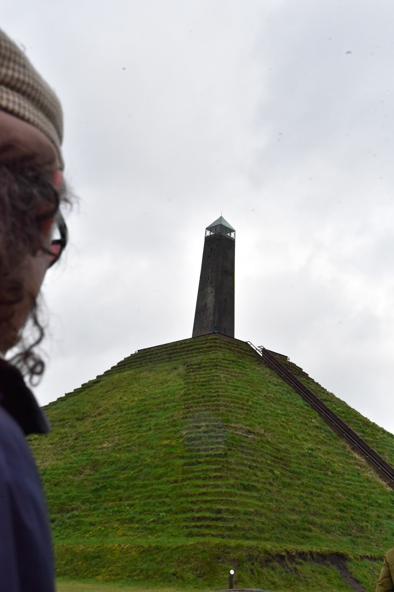 We rode bikes in the rain to the Pyramid of Austerlitz