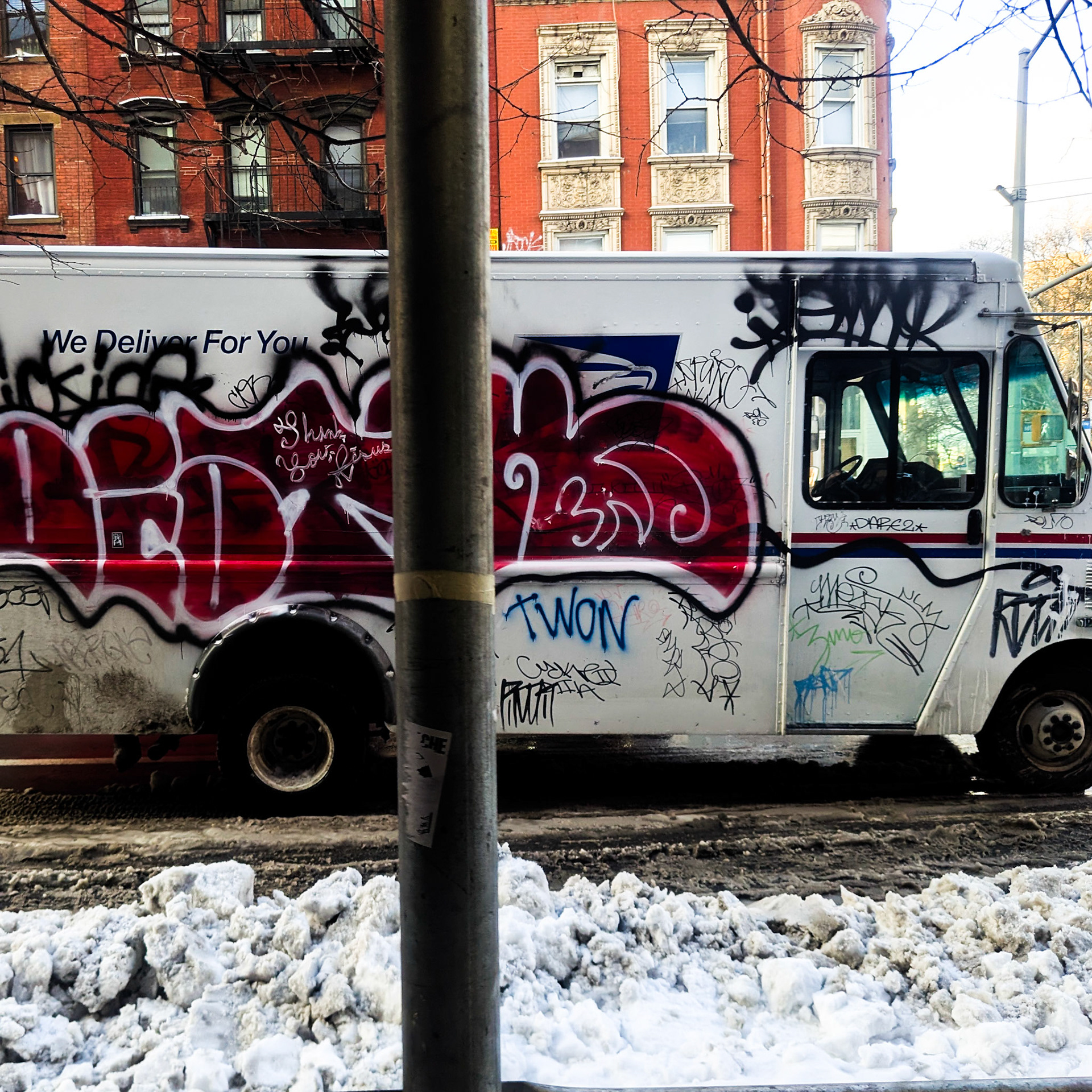 Mail truck in chinatown