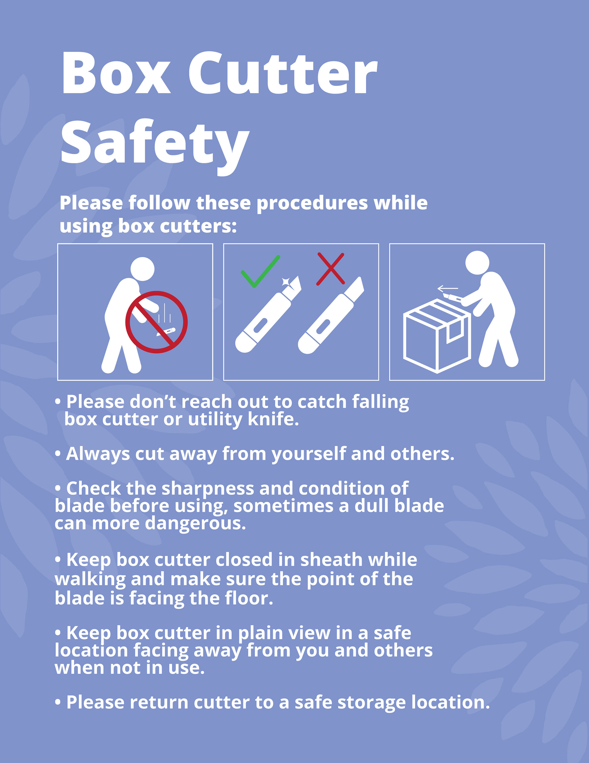 Box cutter safety guide for production facility guidelines