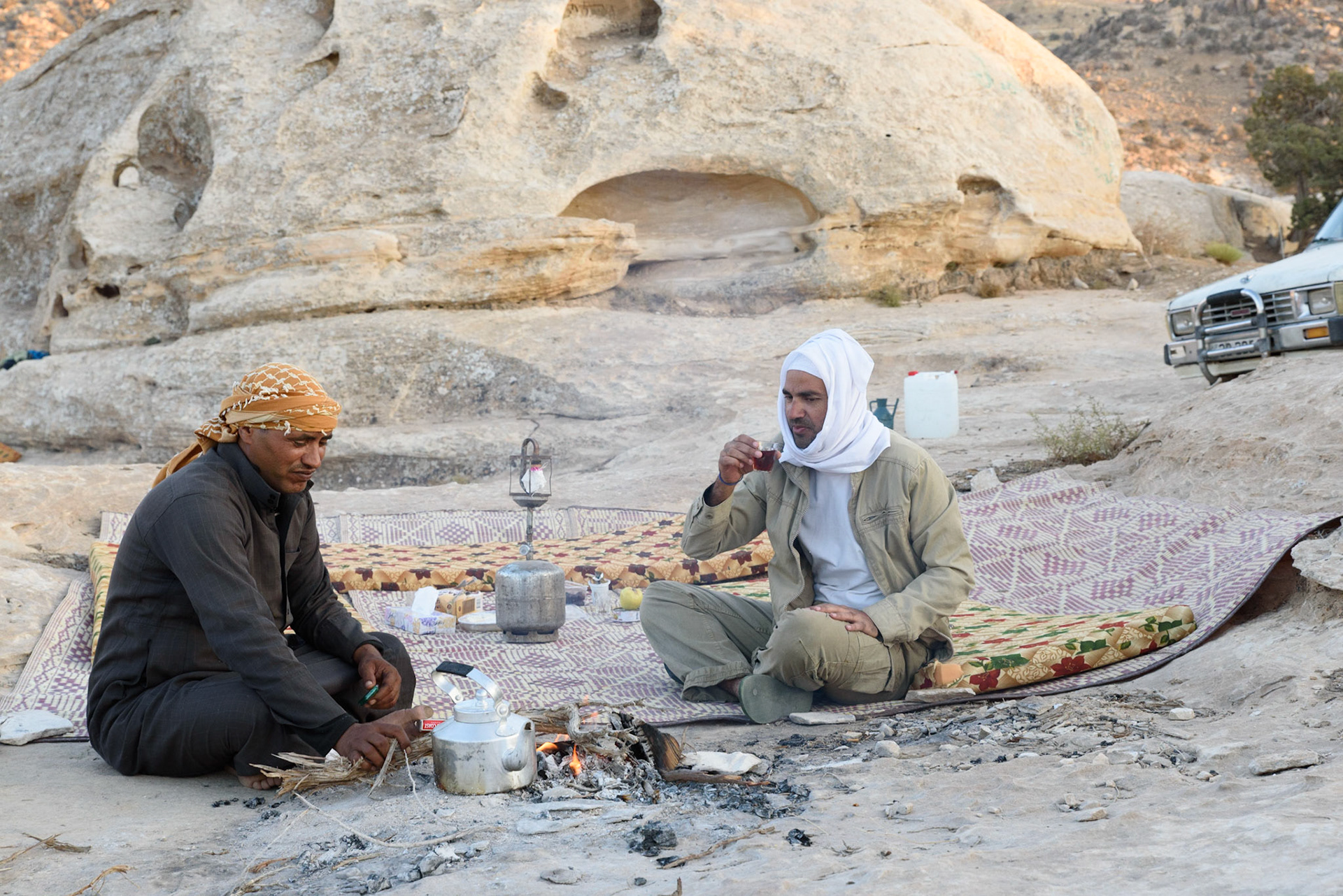 Setting up camp for the night, Ma'an area