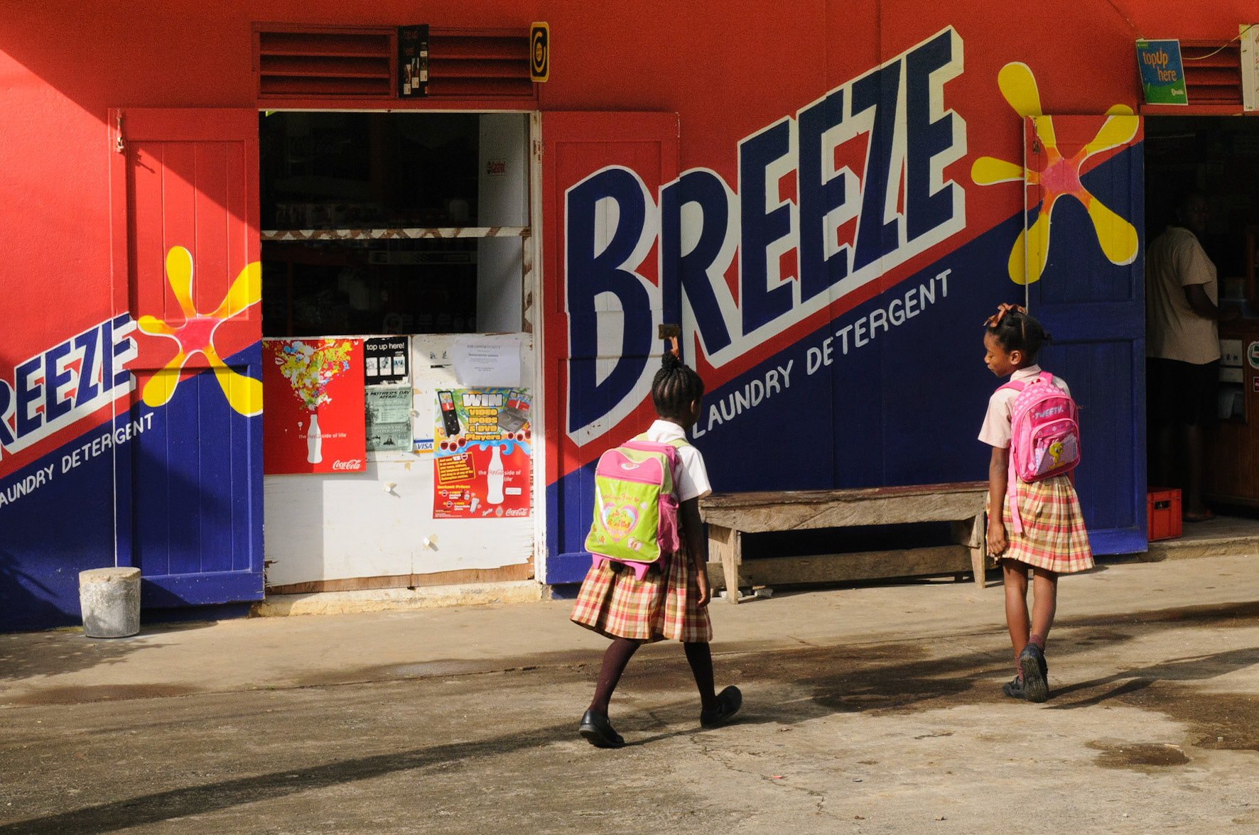 School children in front of small shop