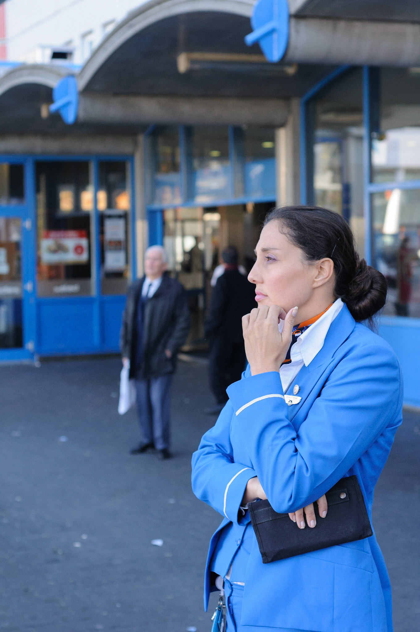 Stewardess at the bus station
