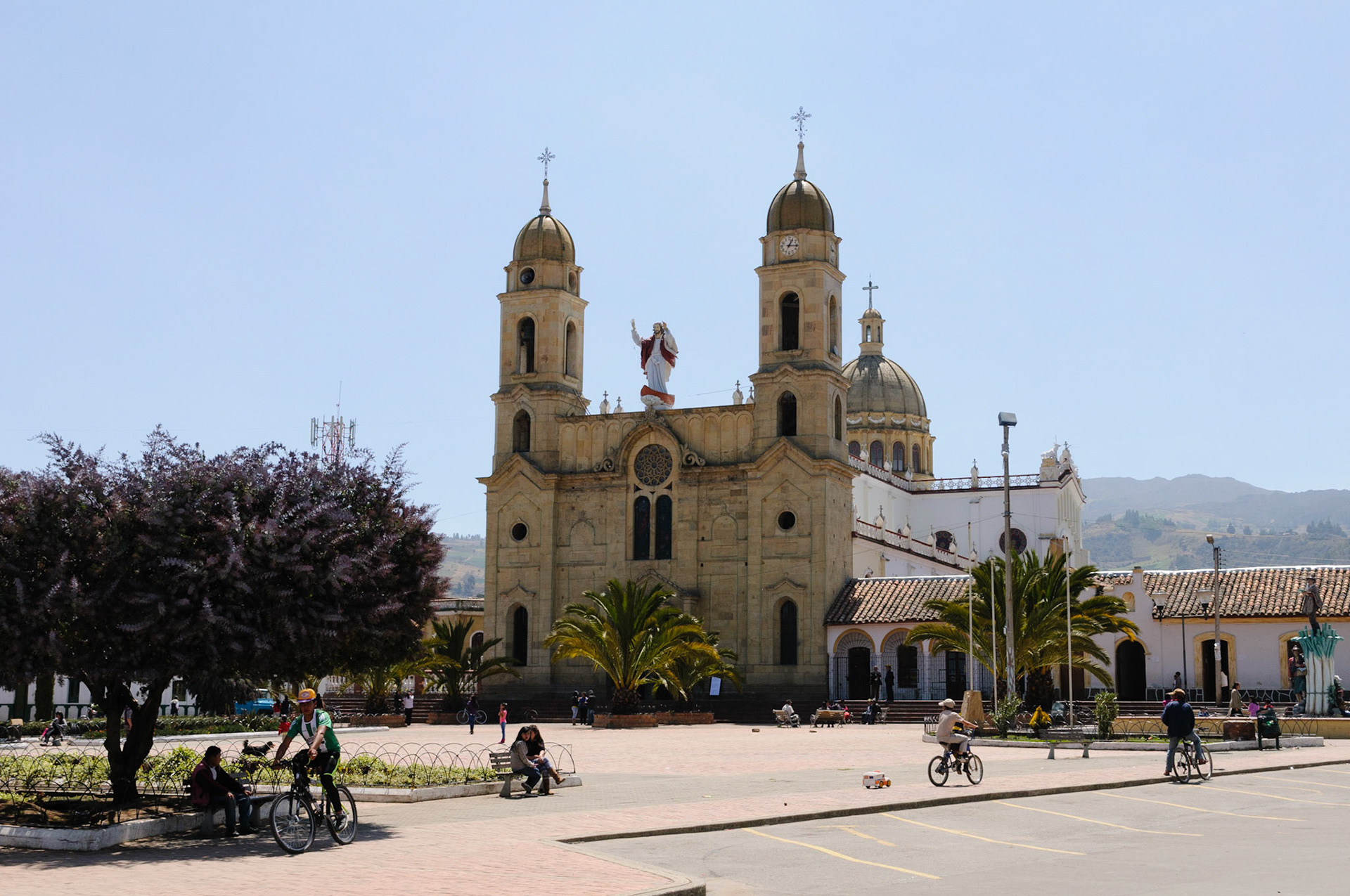 Jesus statue on top of the cathedral, in Aquitania near lago Tota