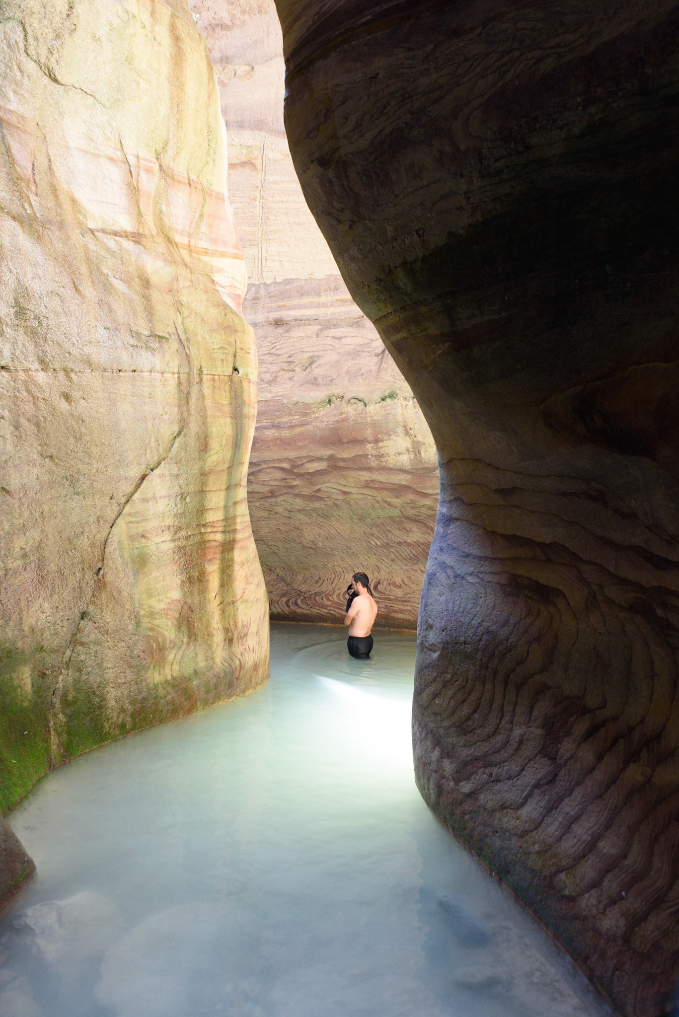 Wading through the river, Wadi Gweihr