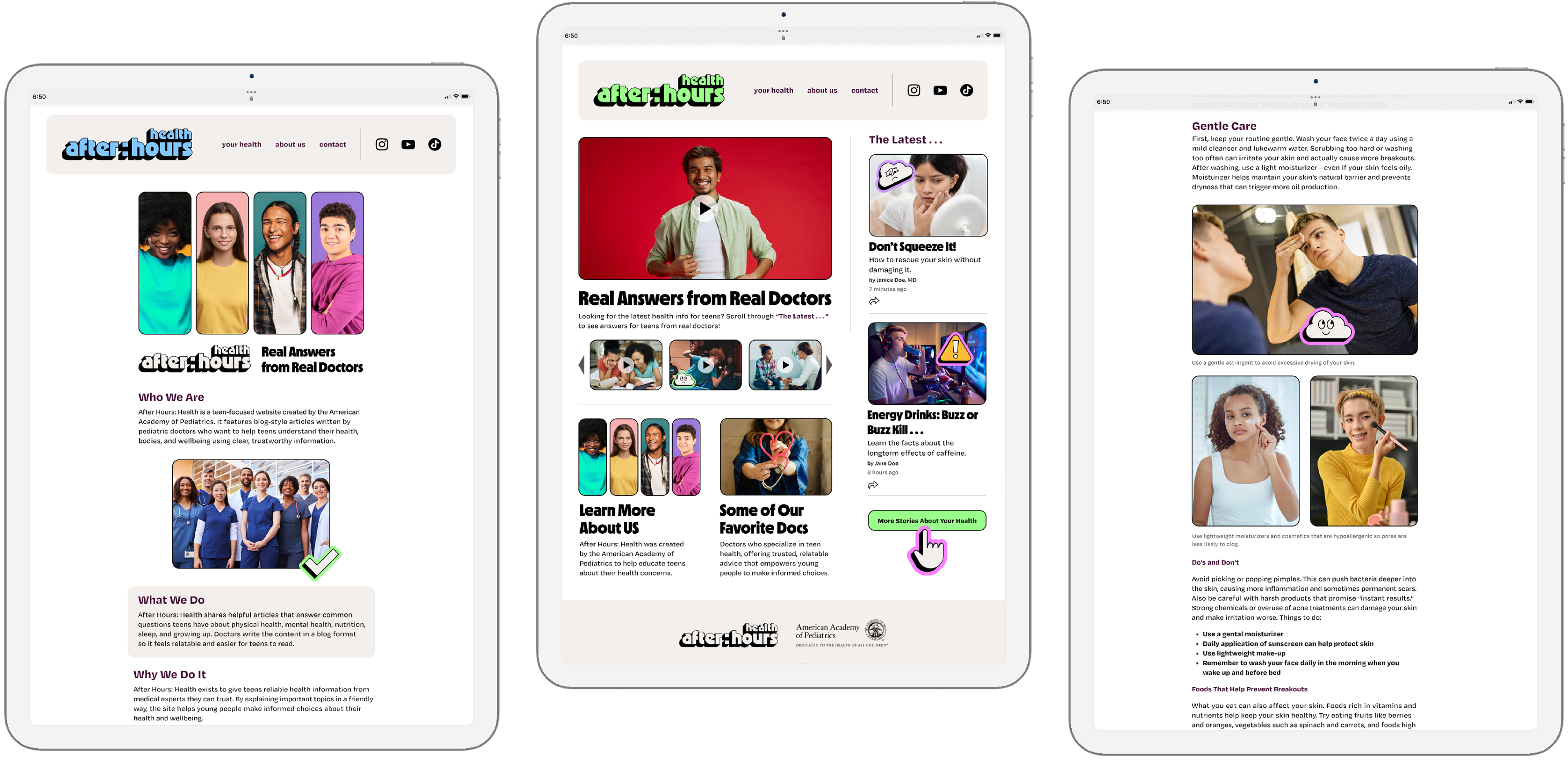After Hours Health responsive site displayed on three tablets