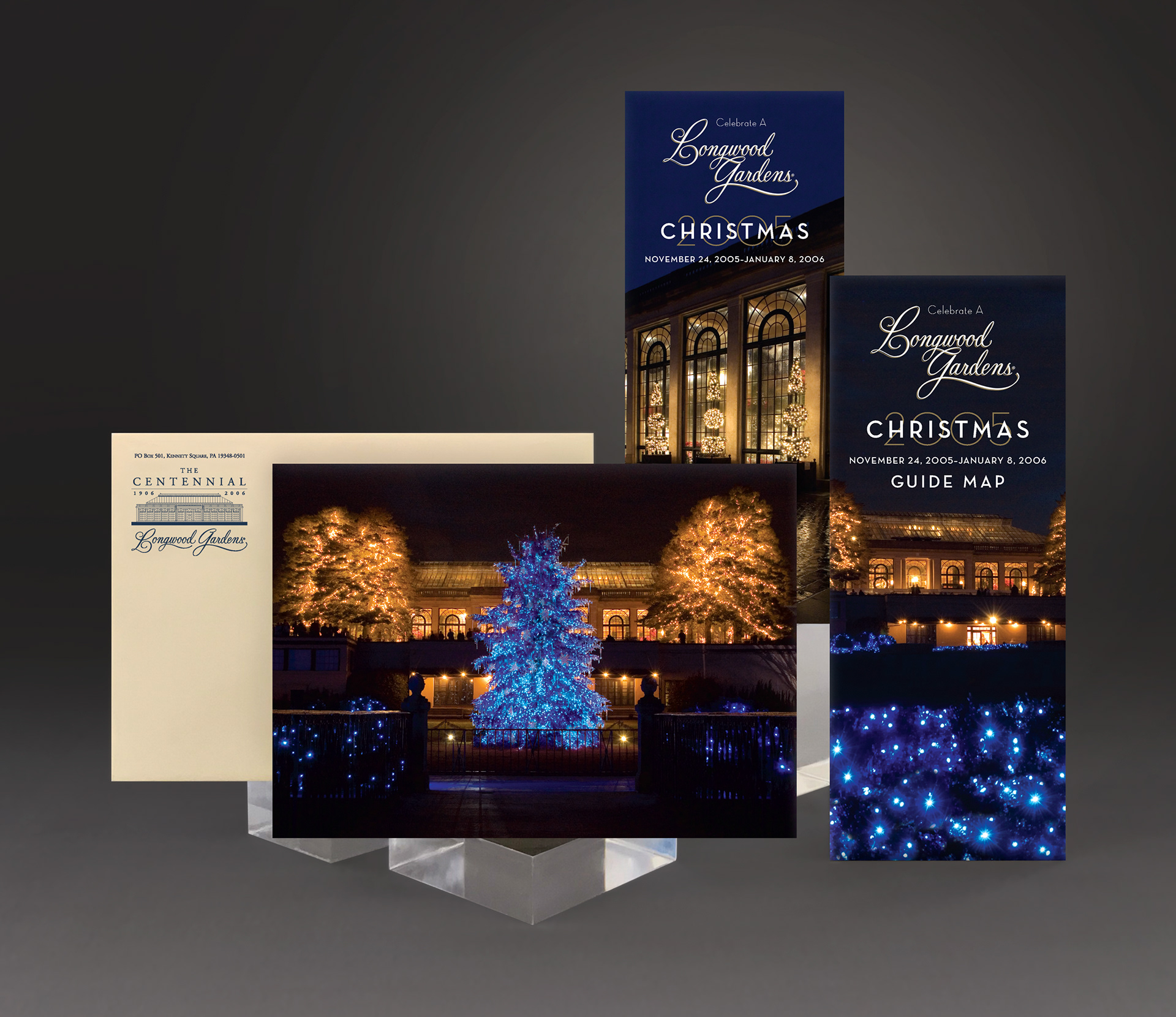 Longwood Christmas campaign print materials for Longwood Gardens