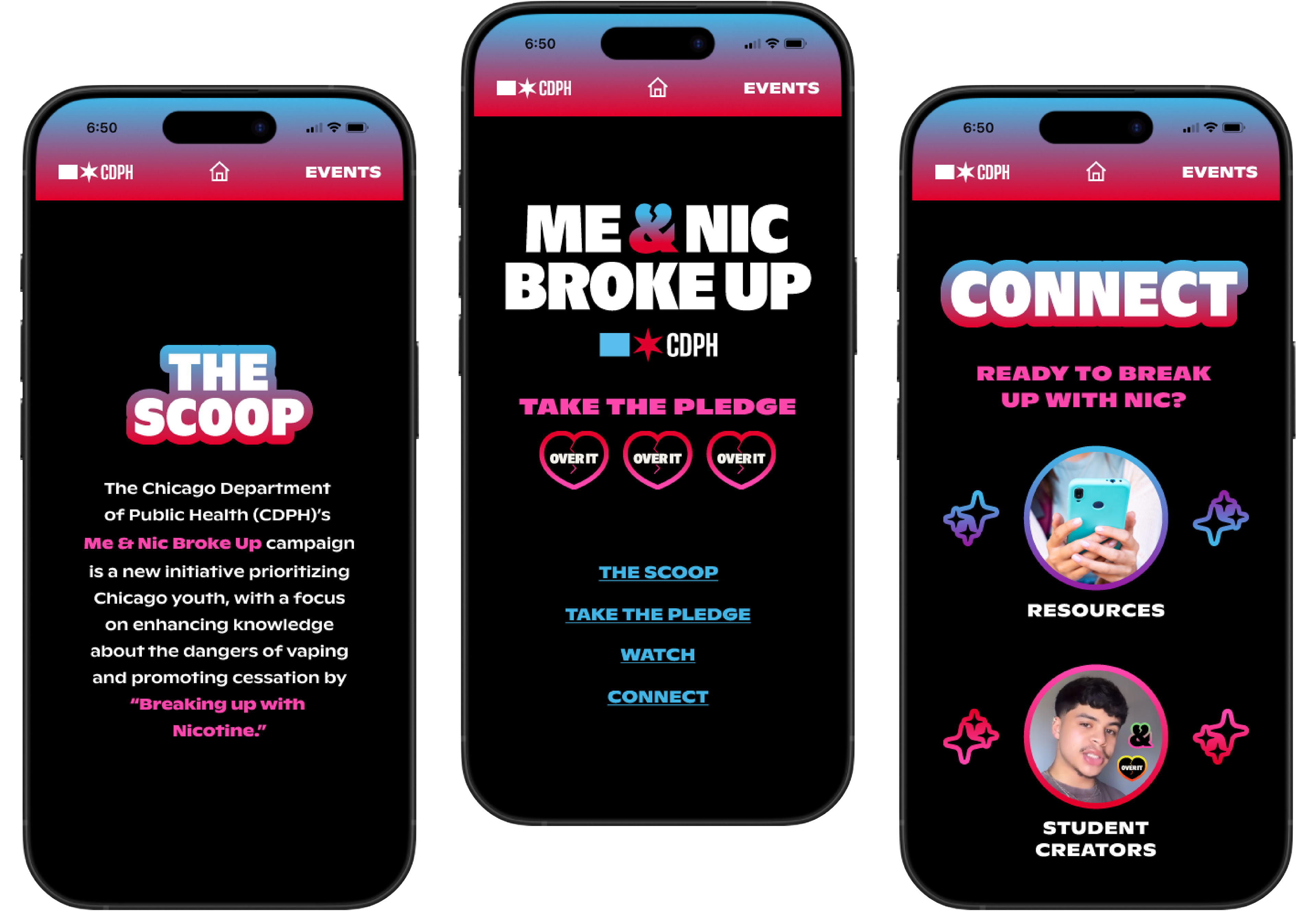 Me & Nic Broke Up mobile site displayed on three mobile devices