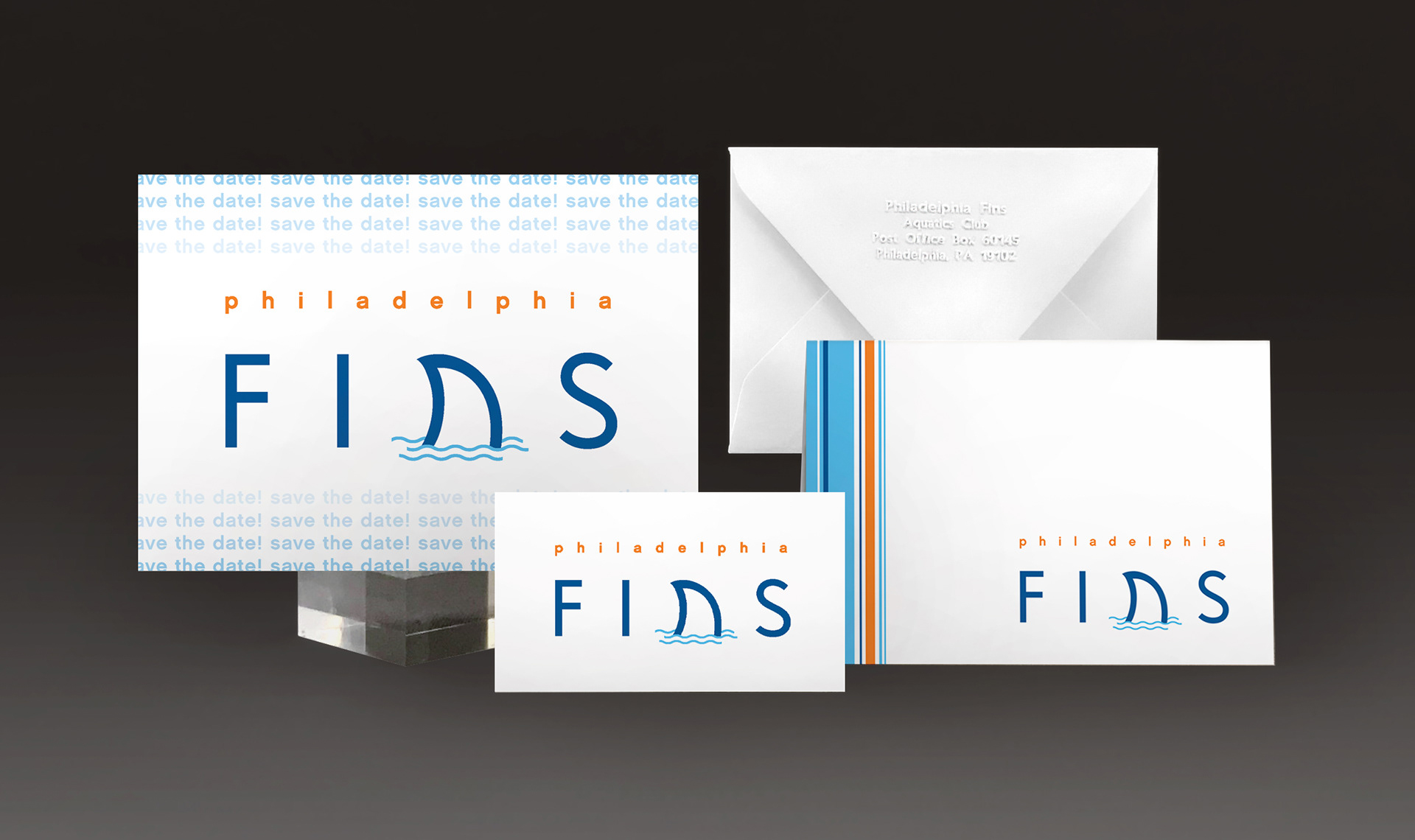 promo postcard, business card, thank you note with envelope