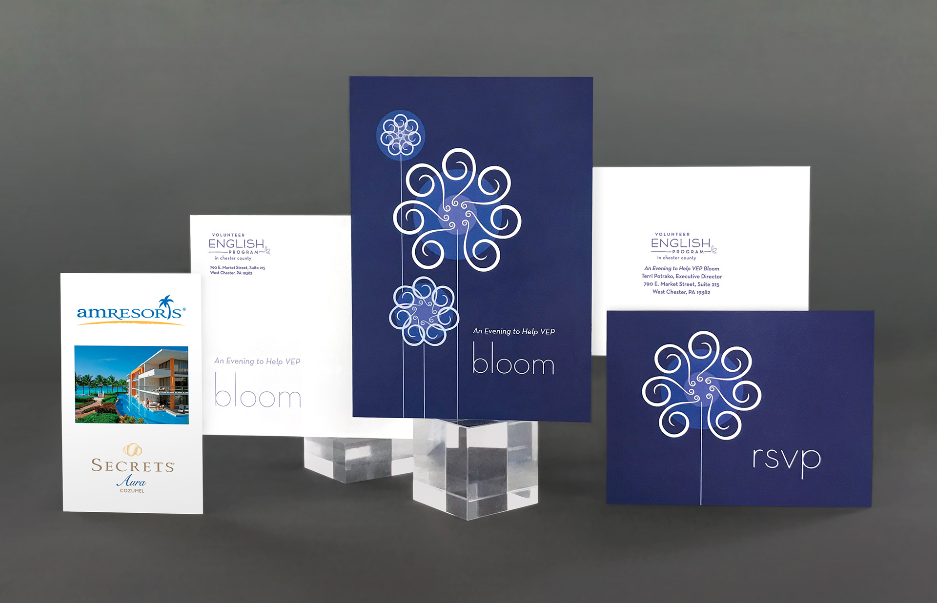 An Evening to Help VEP Bloom fundraiser invitation package for Volunteer English Program in Chester County