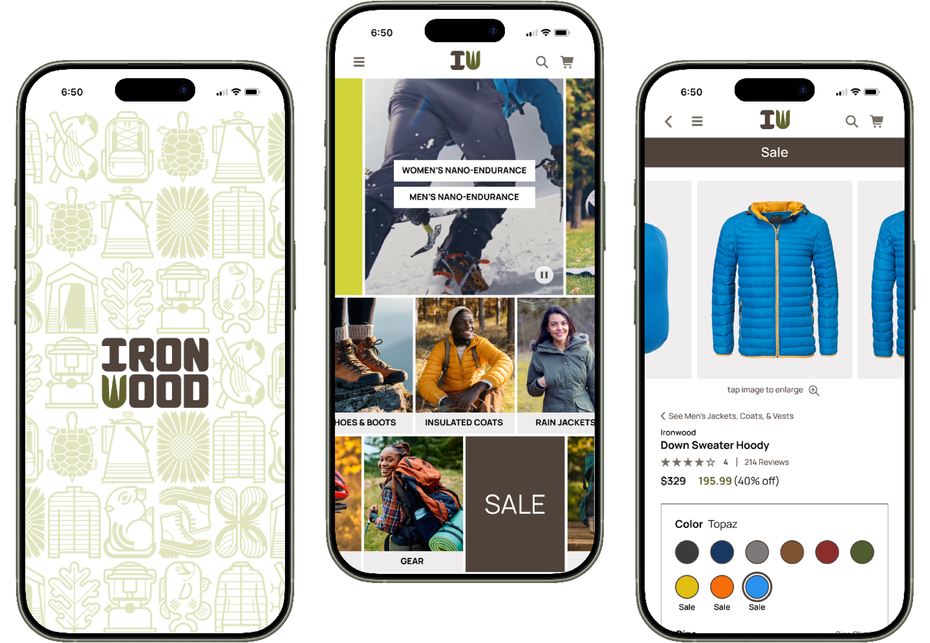 ironwood app show on three mobile devices