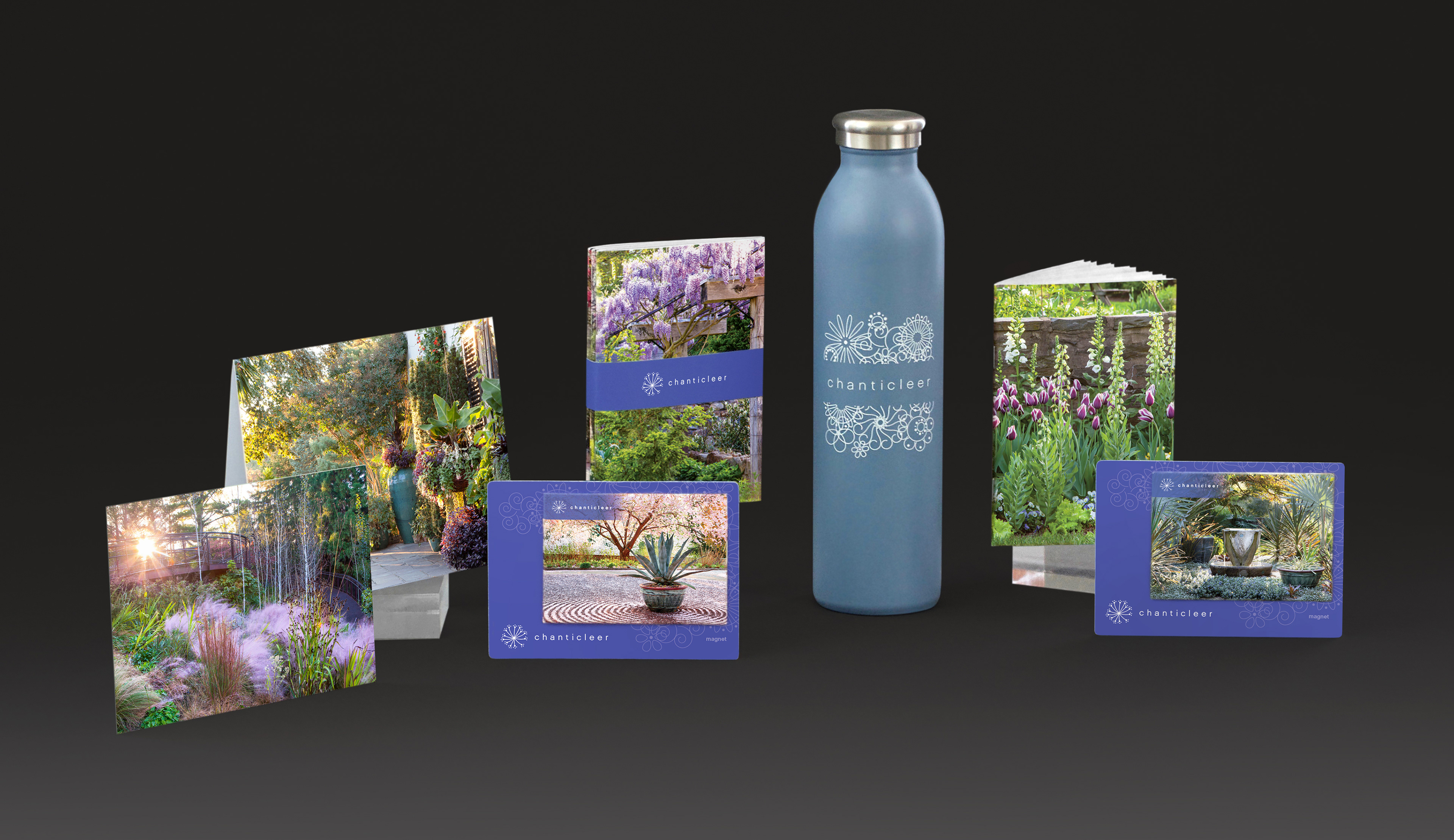 gifts (note cards, magnets, notebooks, water bottle)