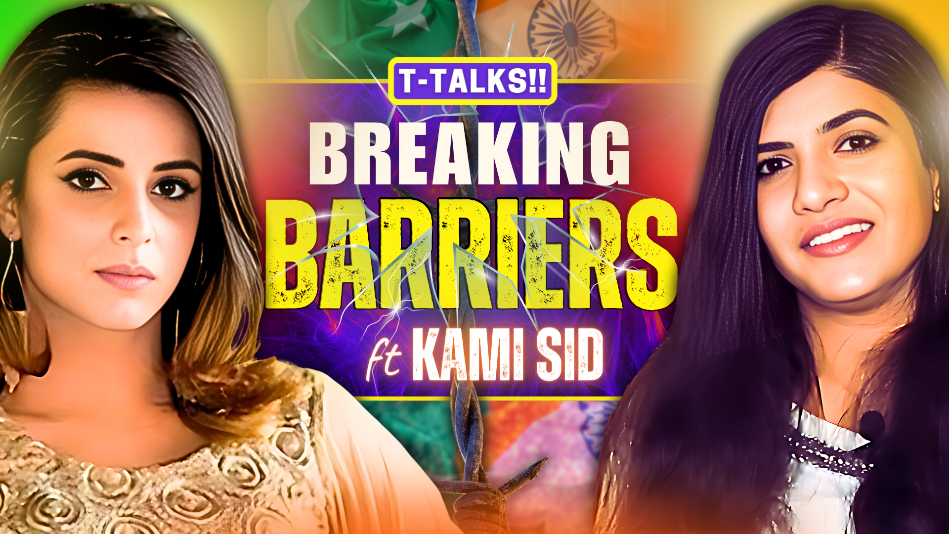 Image of two happy women with the text "BREAKING BARRIERS ft KAMI SID" and "T-TALKS!!" in the background.