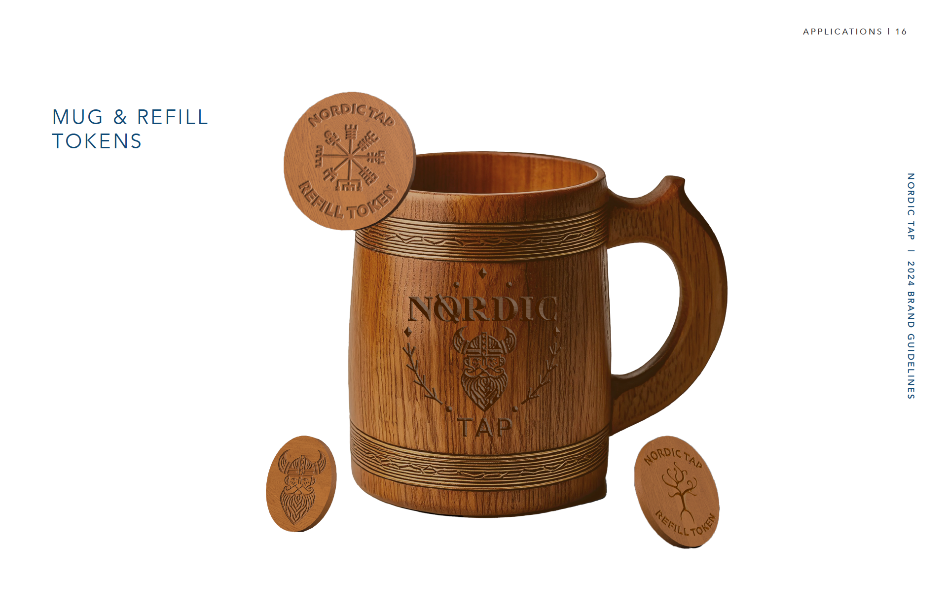 Nordic Tap refillable beer mug with wooden refill tokens.