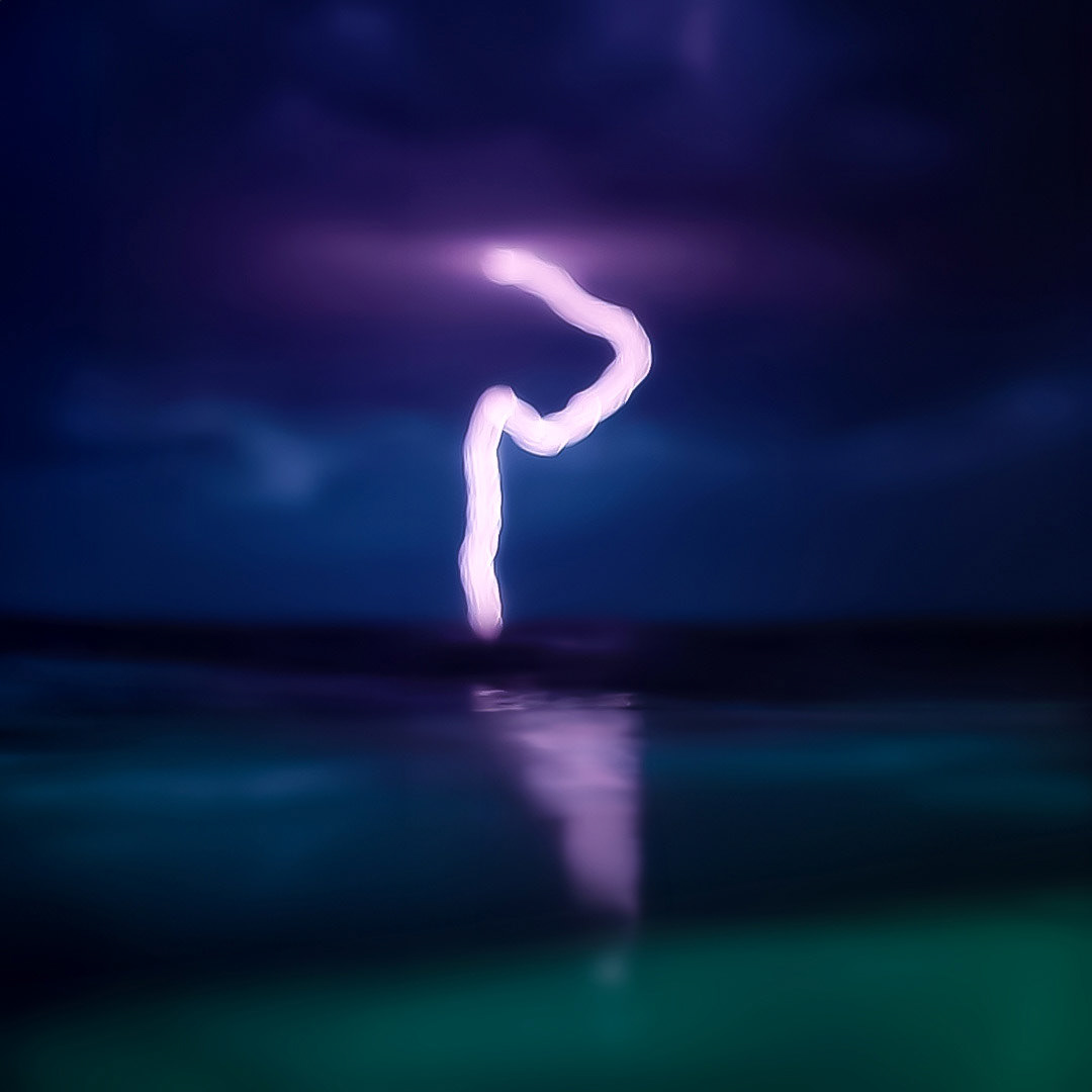 Lightning over sea at midnight.