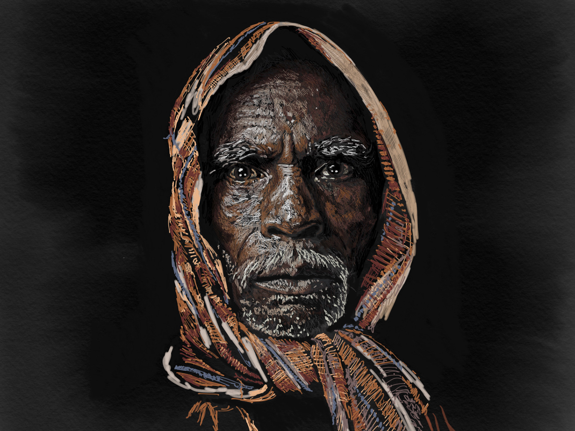 Goat herder in Sri Lanka. Illustration by Anthony Burke, on an iPad Pro in 2019.