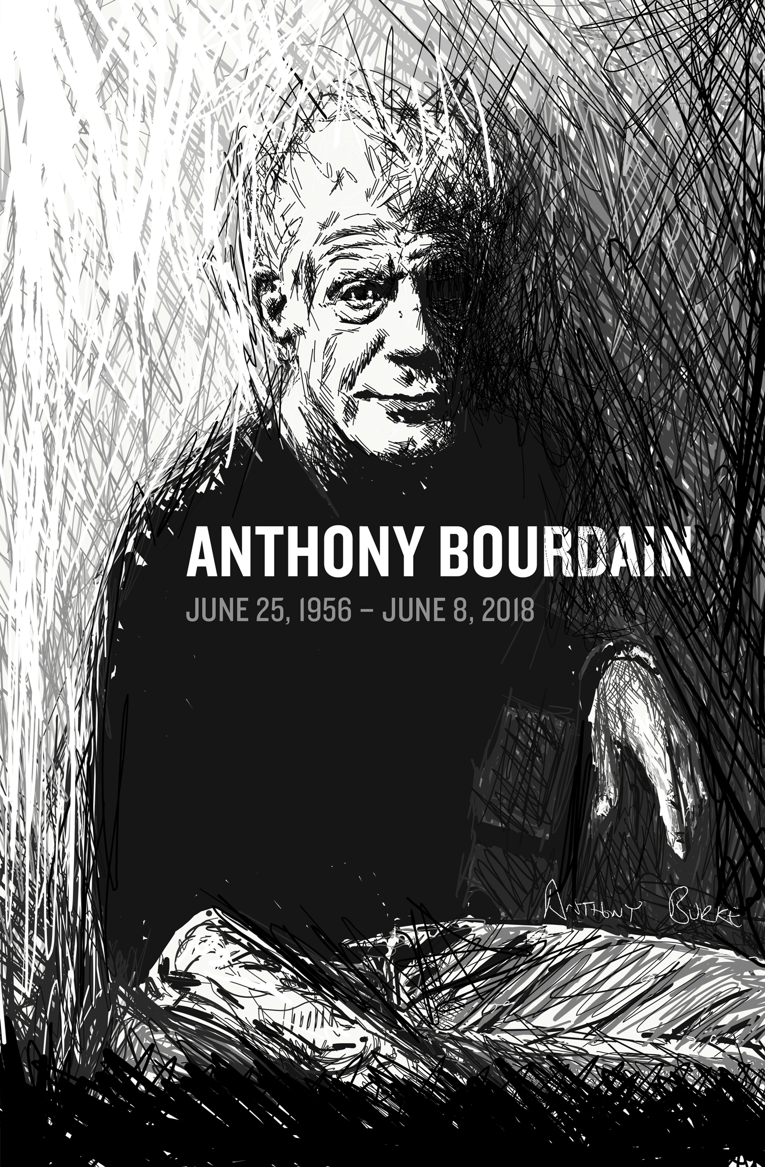 Anthony Bourdain Illustration, Adobe Fresco, 2020